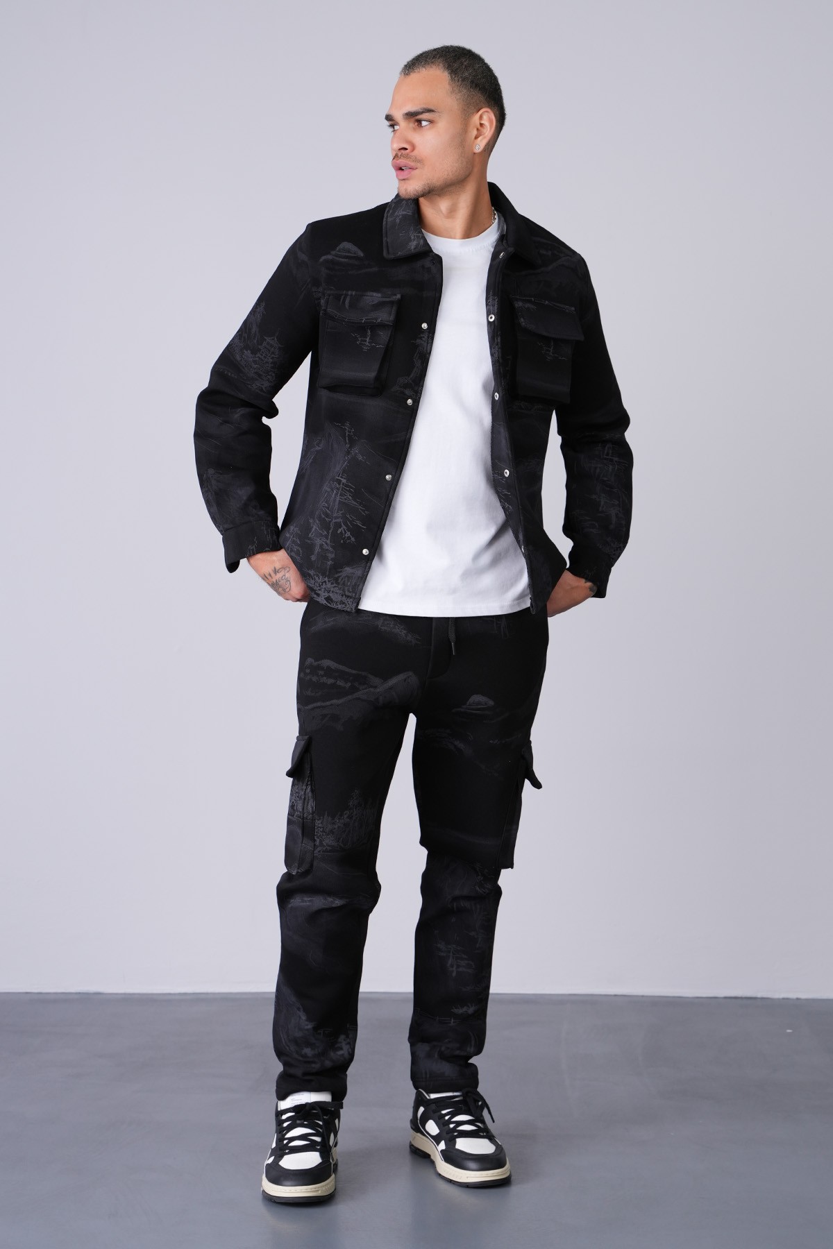 Double Set with Snap Jacket - black