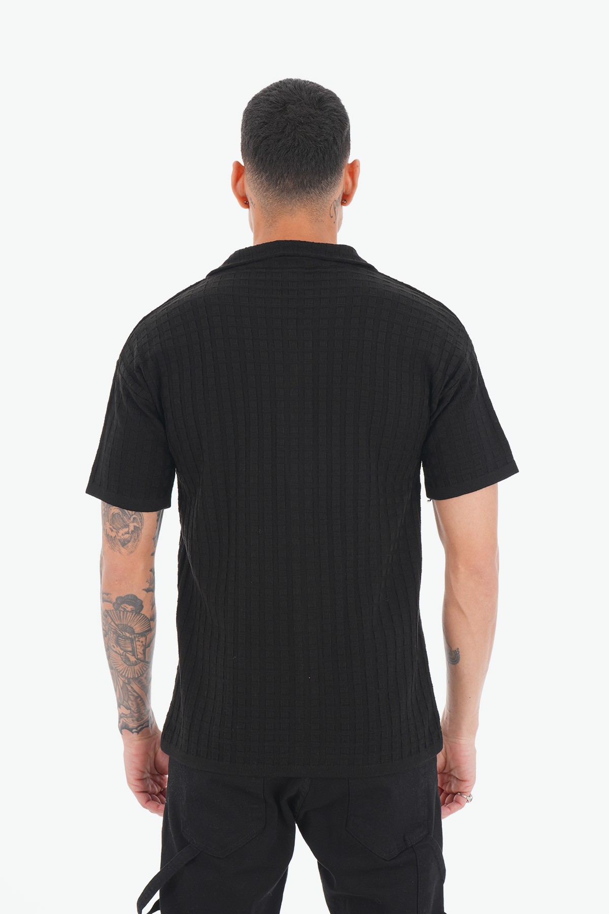 Mini Square Pattern Acrylic Shirt - black