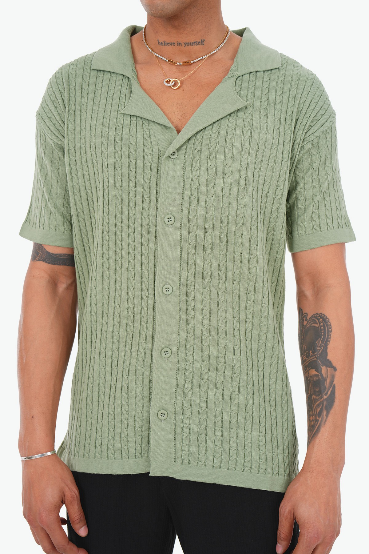 Thick Wick Pattern Acrylic Shirt - Mint