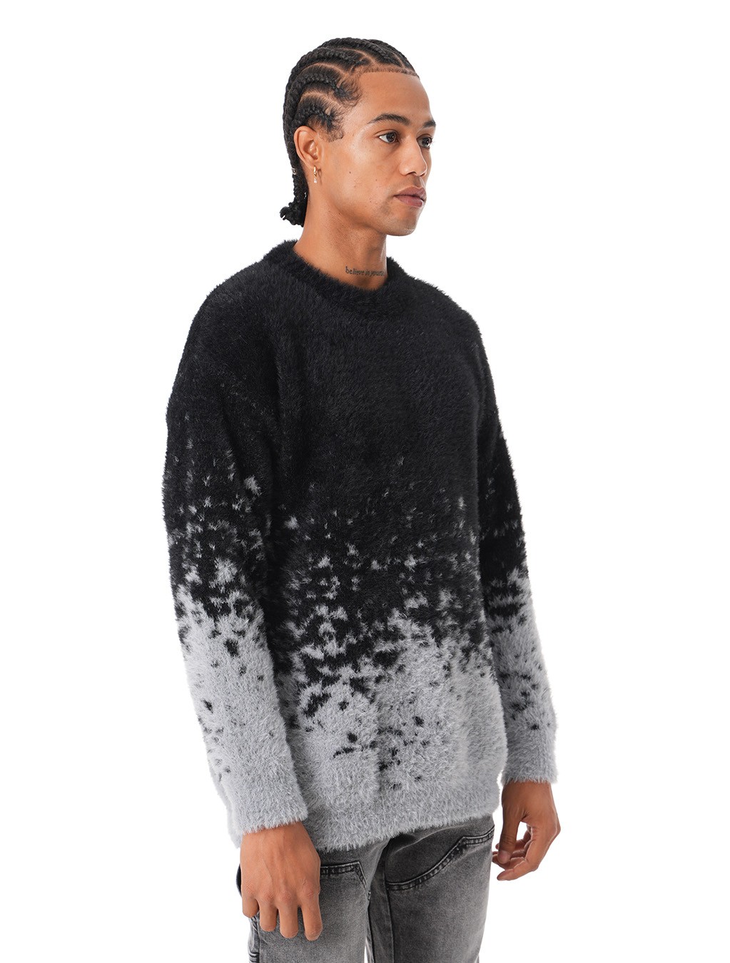 Contrast Gradient Knitwear Sweater - gray