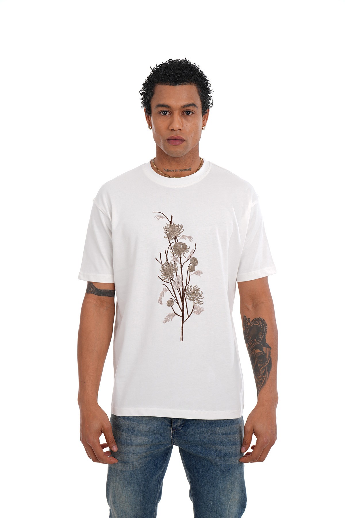Ikao Paris Floral Tişört - Ekru