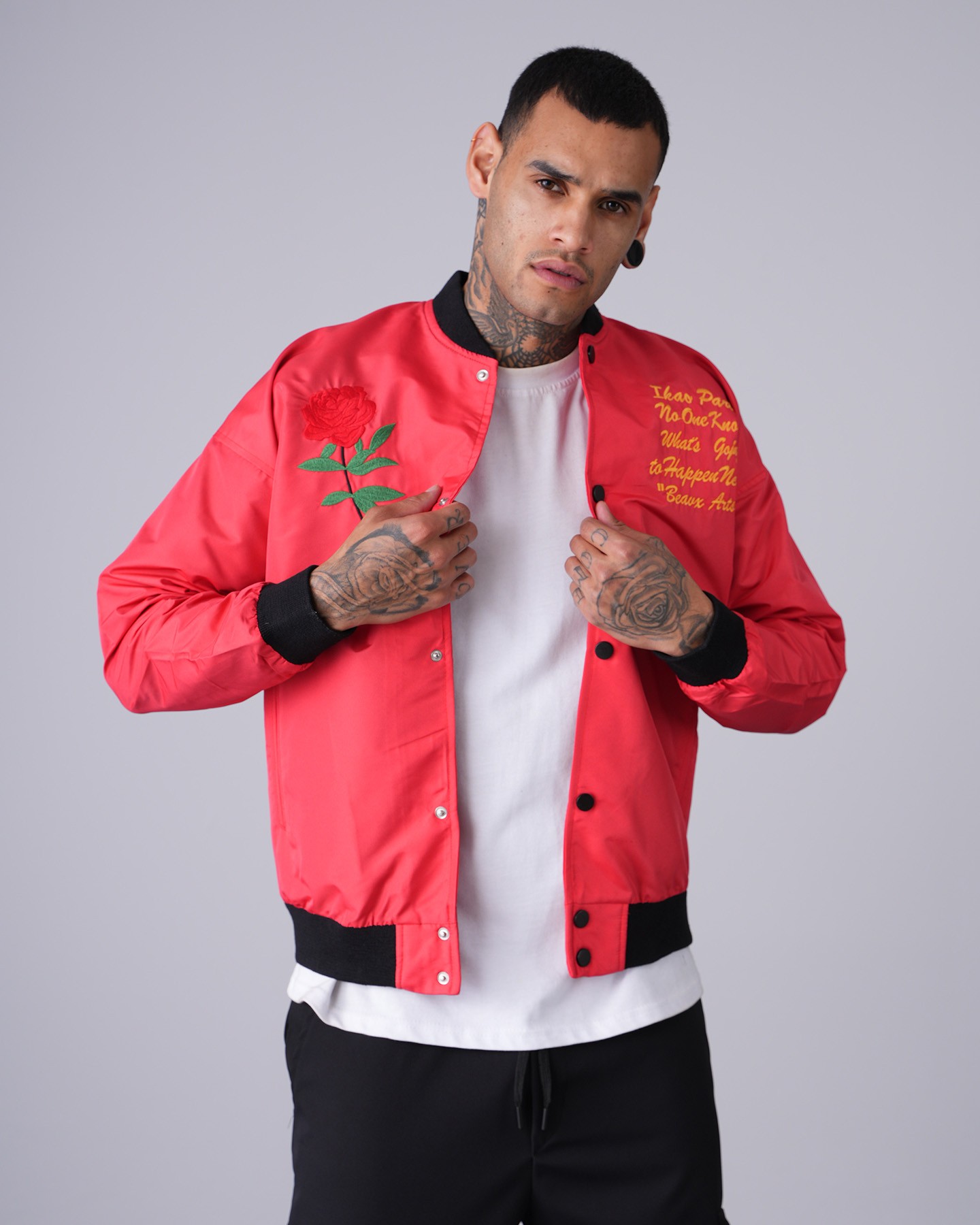 Rose Motif College Jacket - red