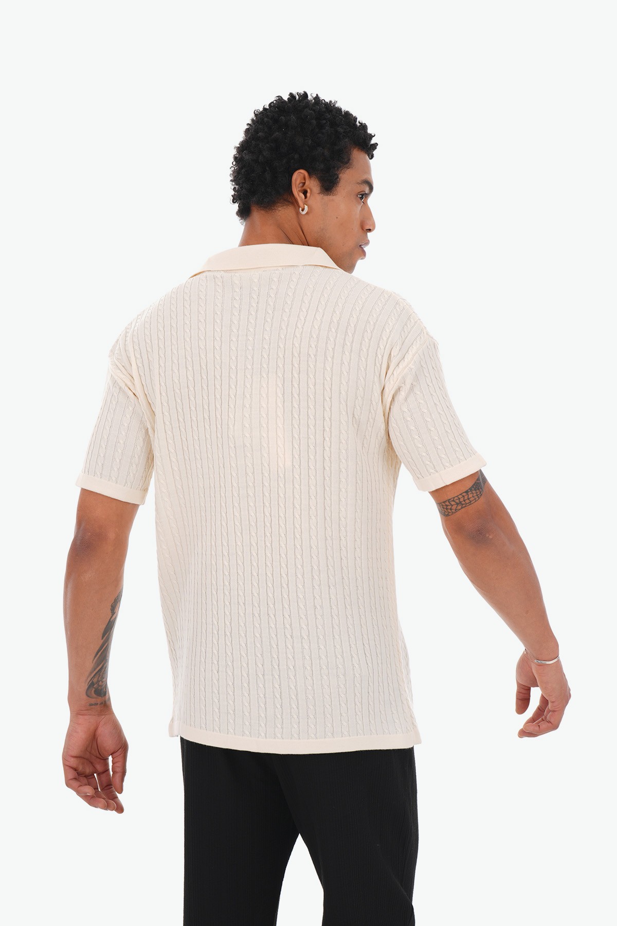 Thick Wick Pattern Acrylic Shirt - Ecru