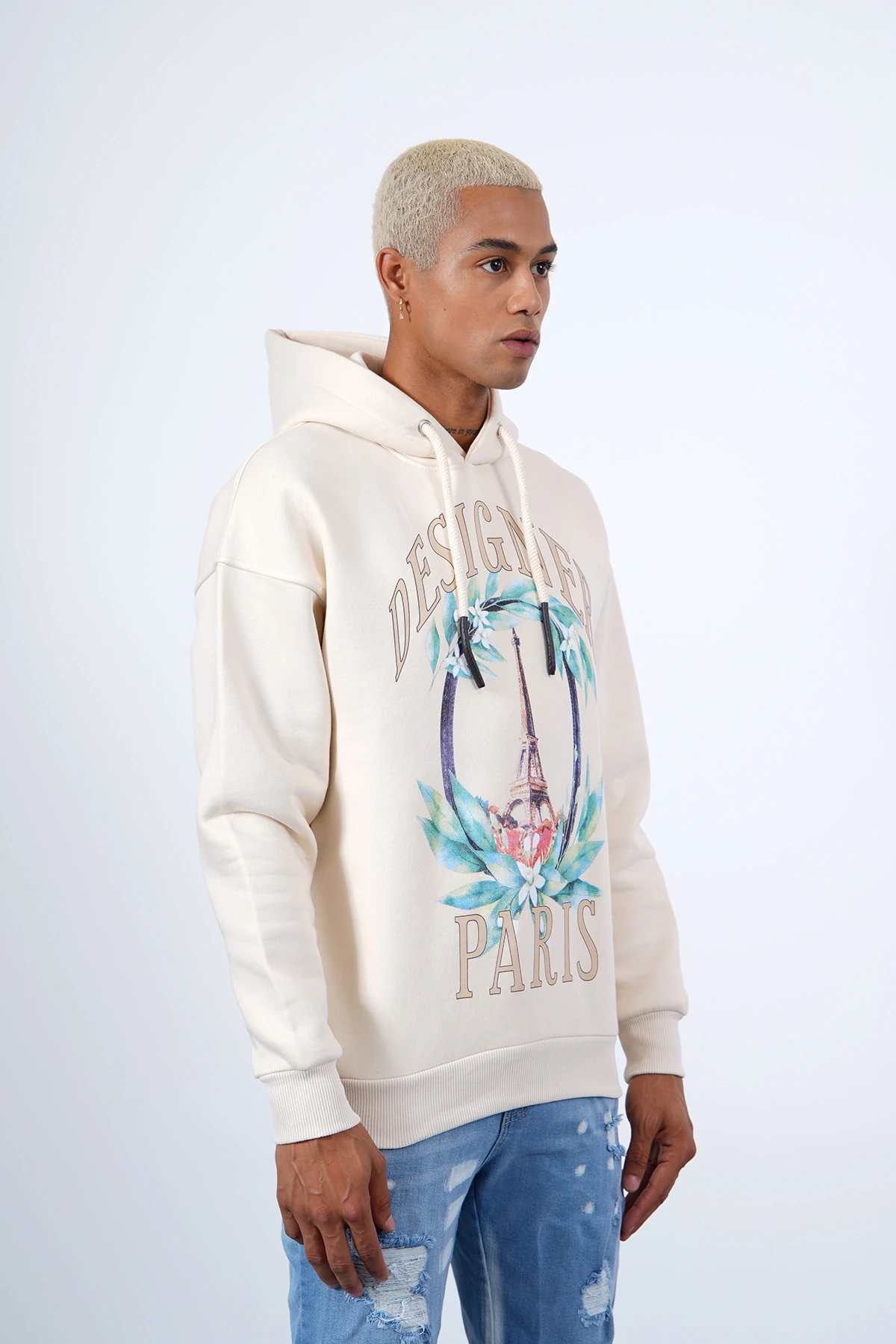 Designer Paris Baskılı Kapüşonlu Sweatshirt