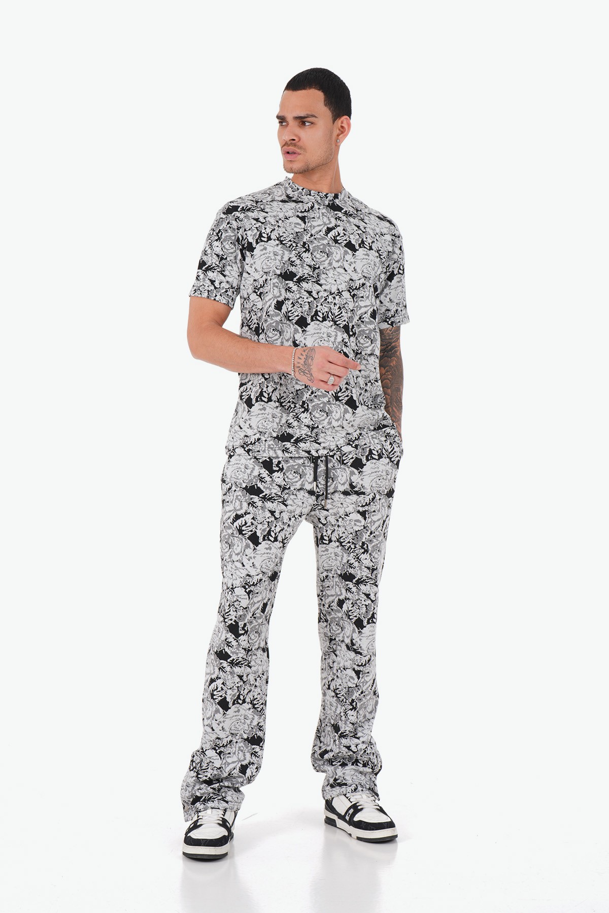 Mixed Rose Pattern T-Shirt Trousers Set
