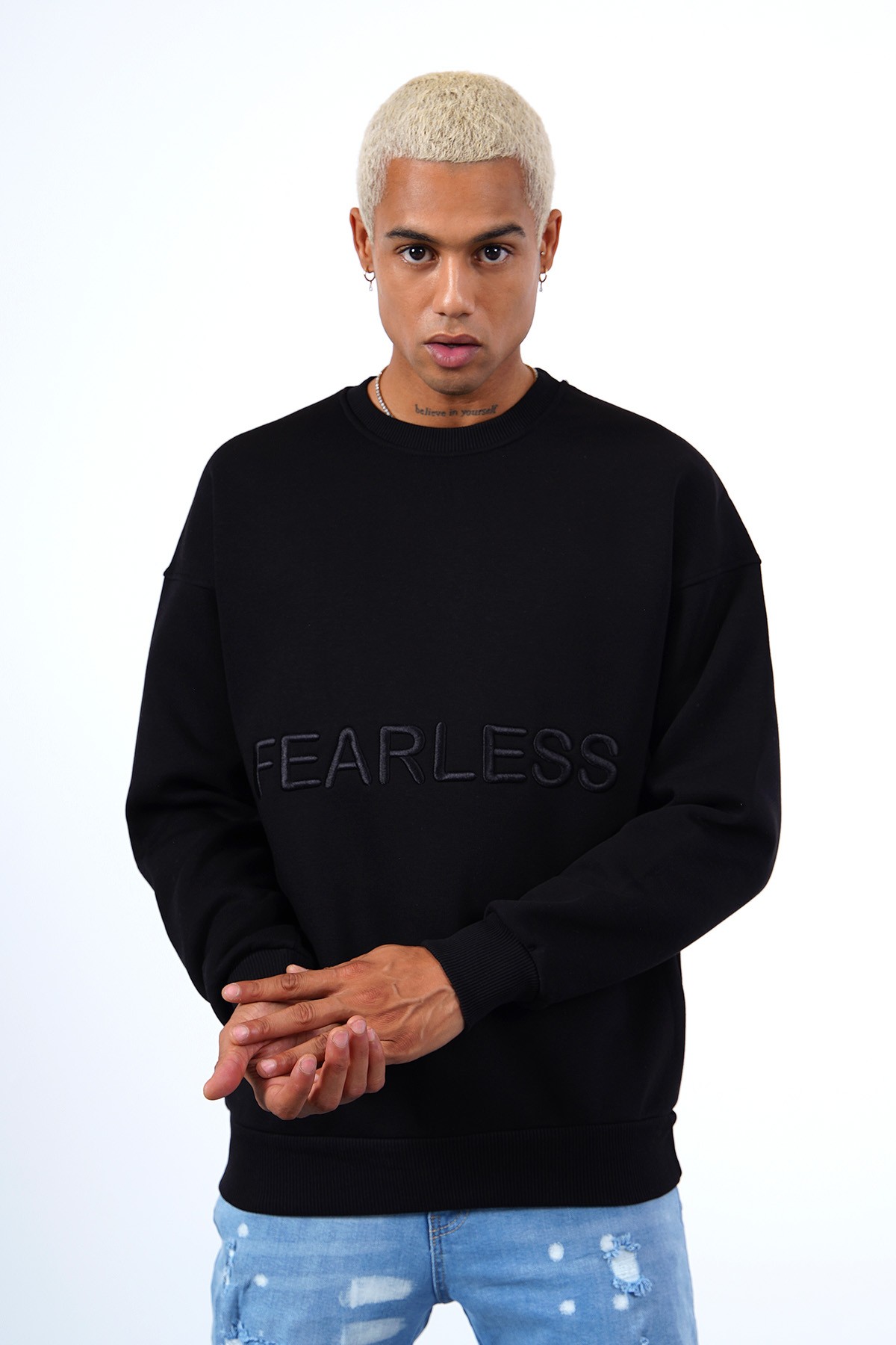 Fearless Embroidered Sweat - black