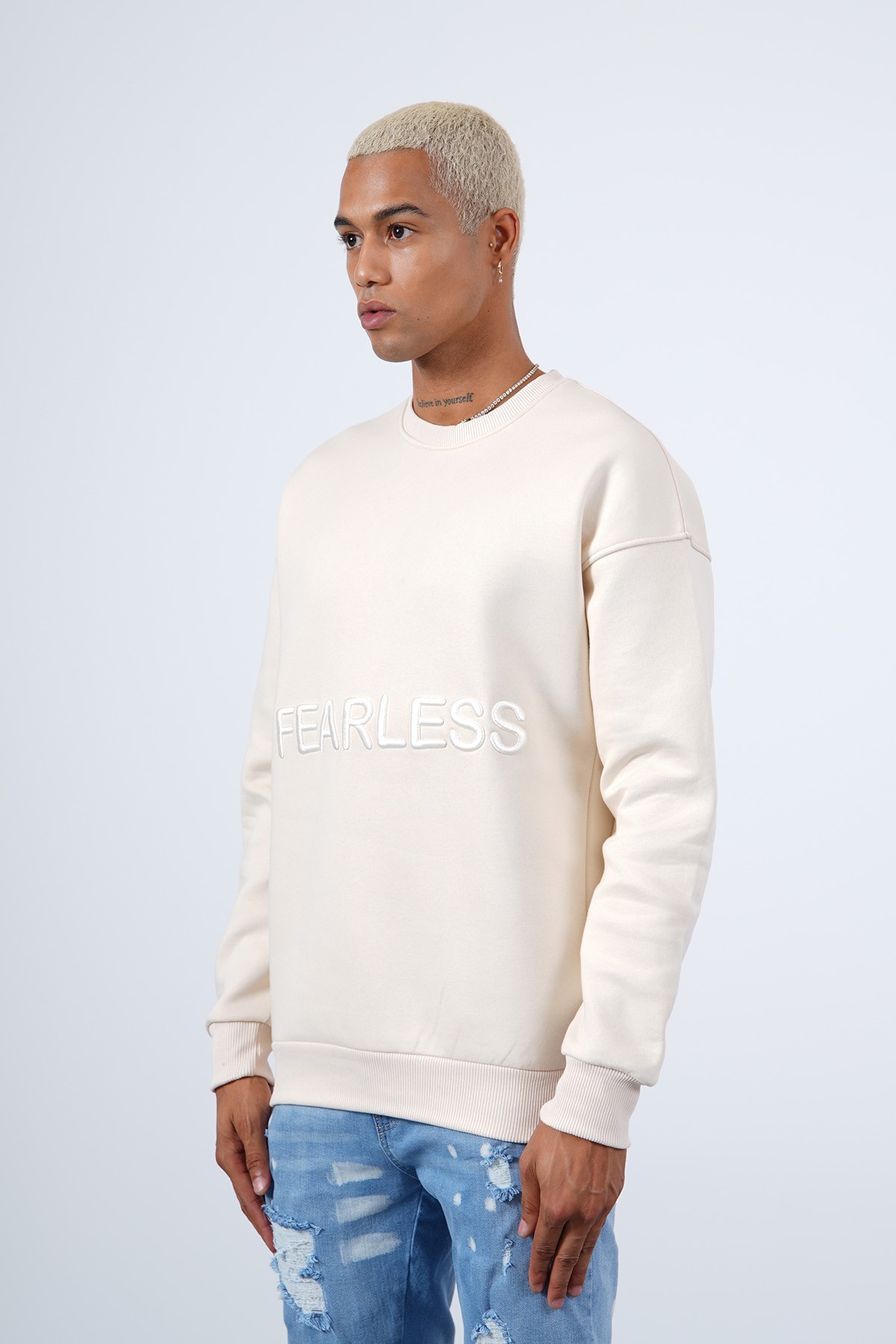 Fearless Embroidered Sweat - Beige