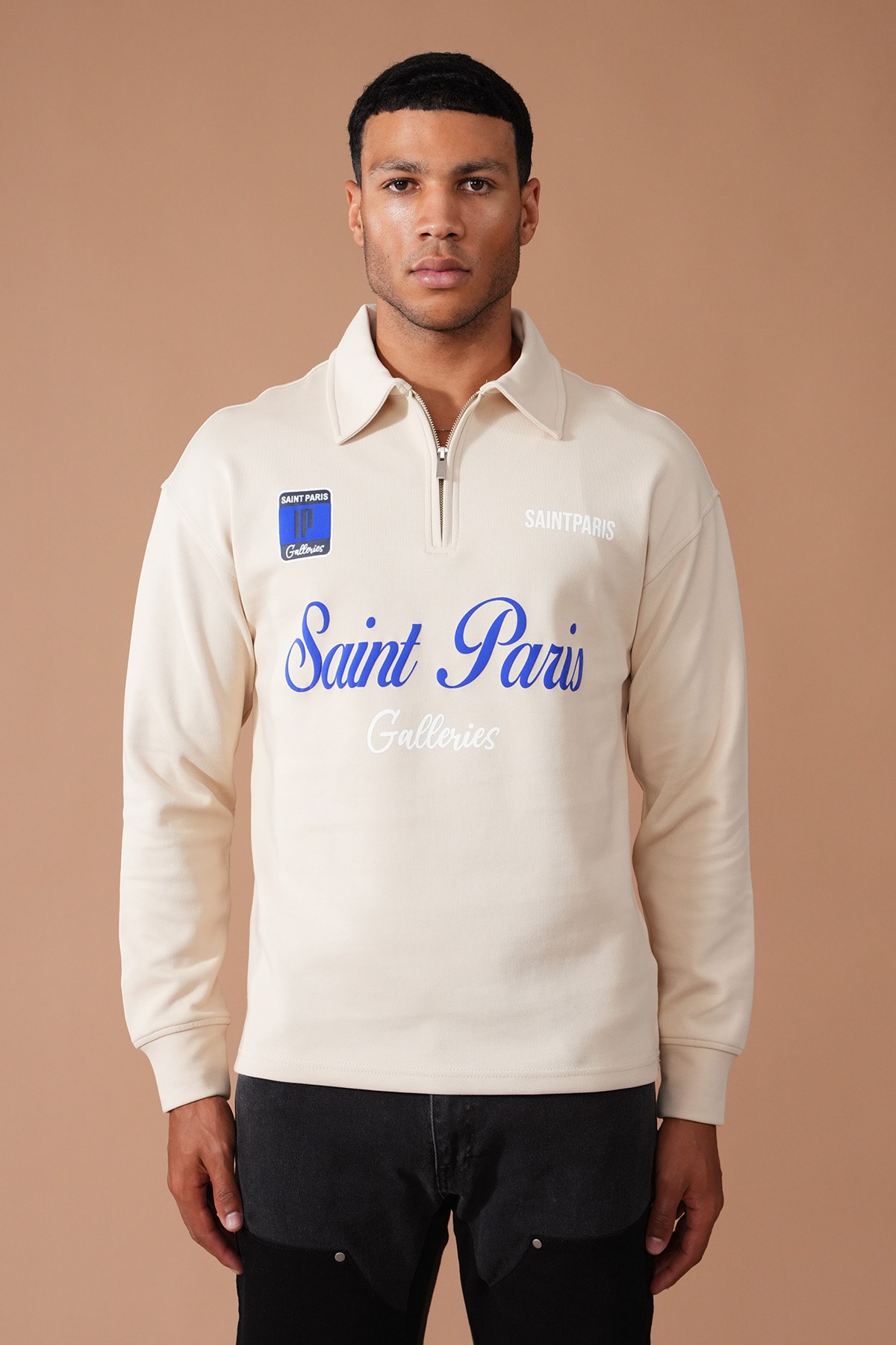 Saint Paris Yarım Fermuarlı Klasik Yaka Sweat - Beige