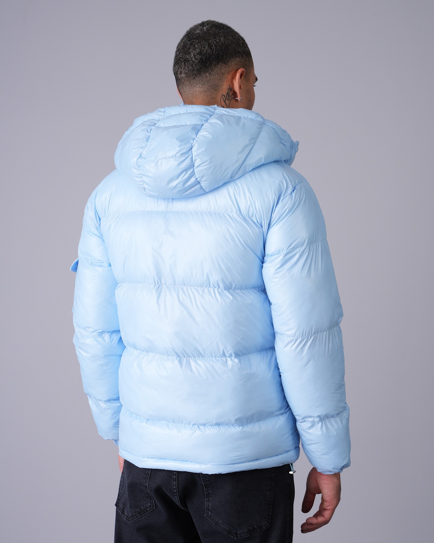 Shiny Hooded Puffer Jacket - blue