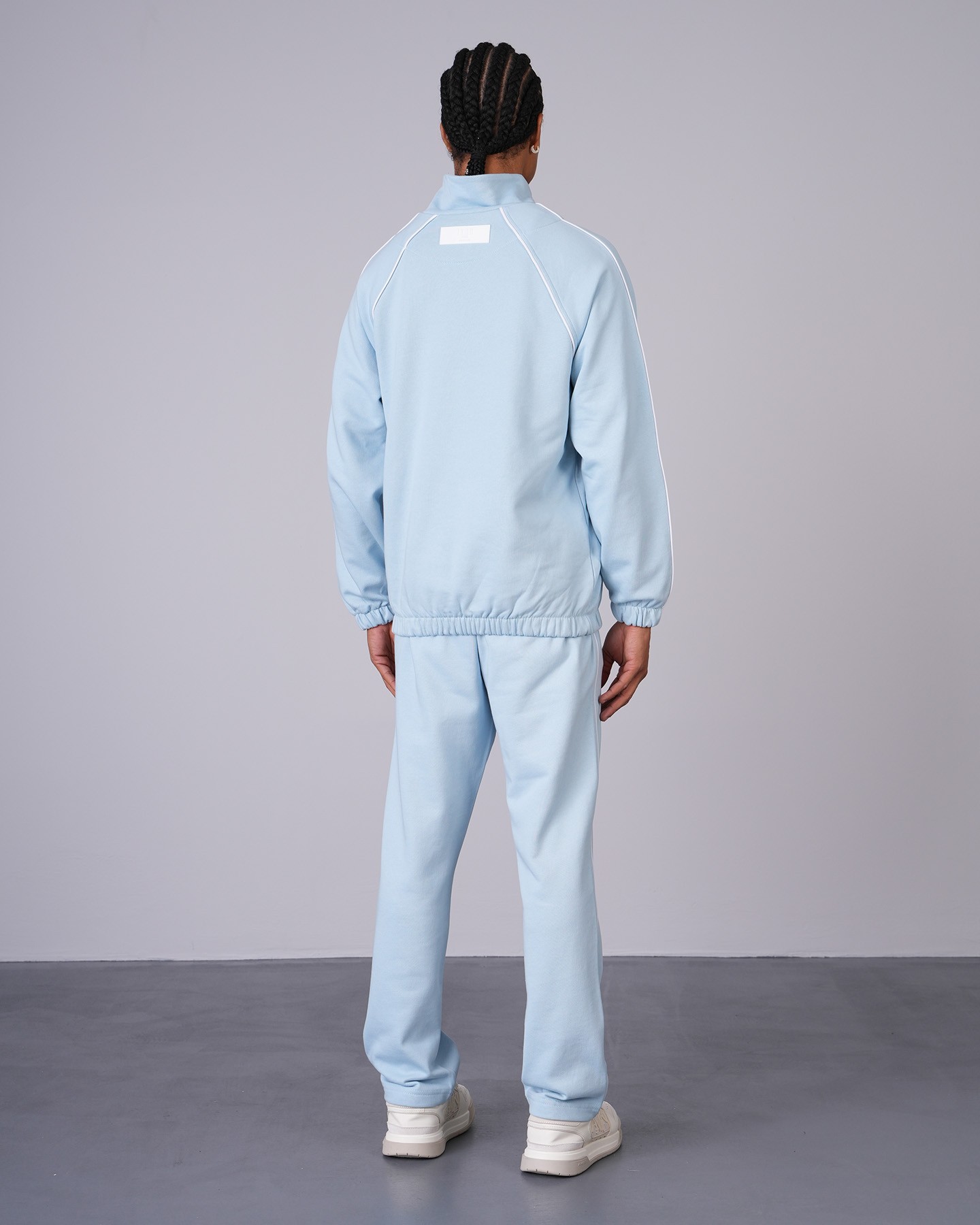 Regular Fit Collar Zippered Sweatshirt Trousers Set - blue