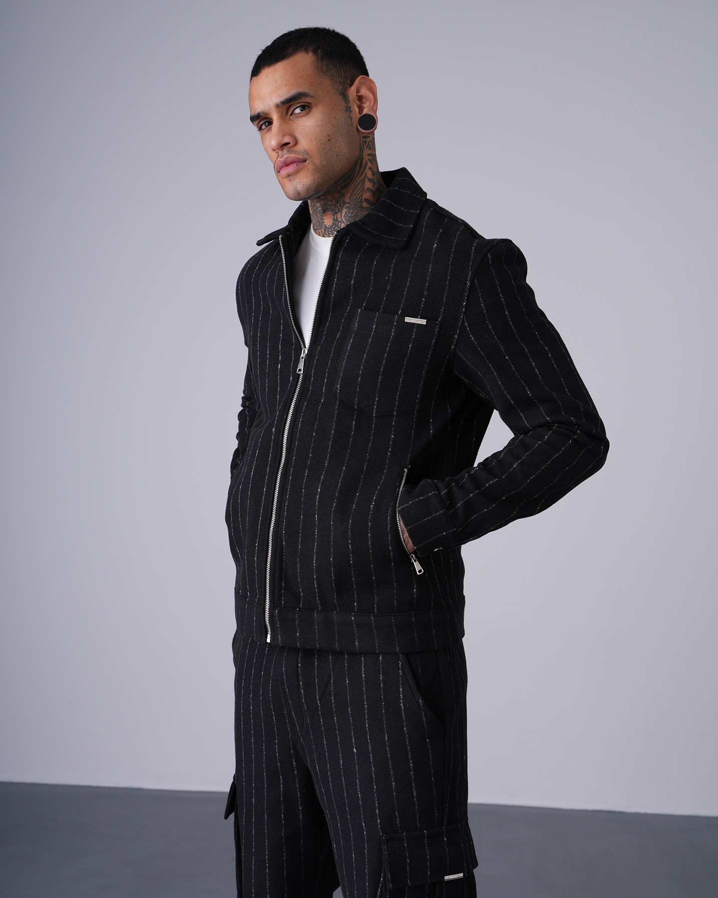 Regular Fit Zippered Jacket Trousers Set