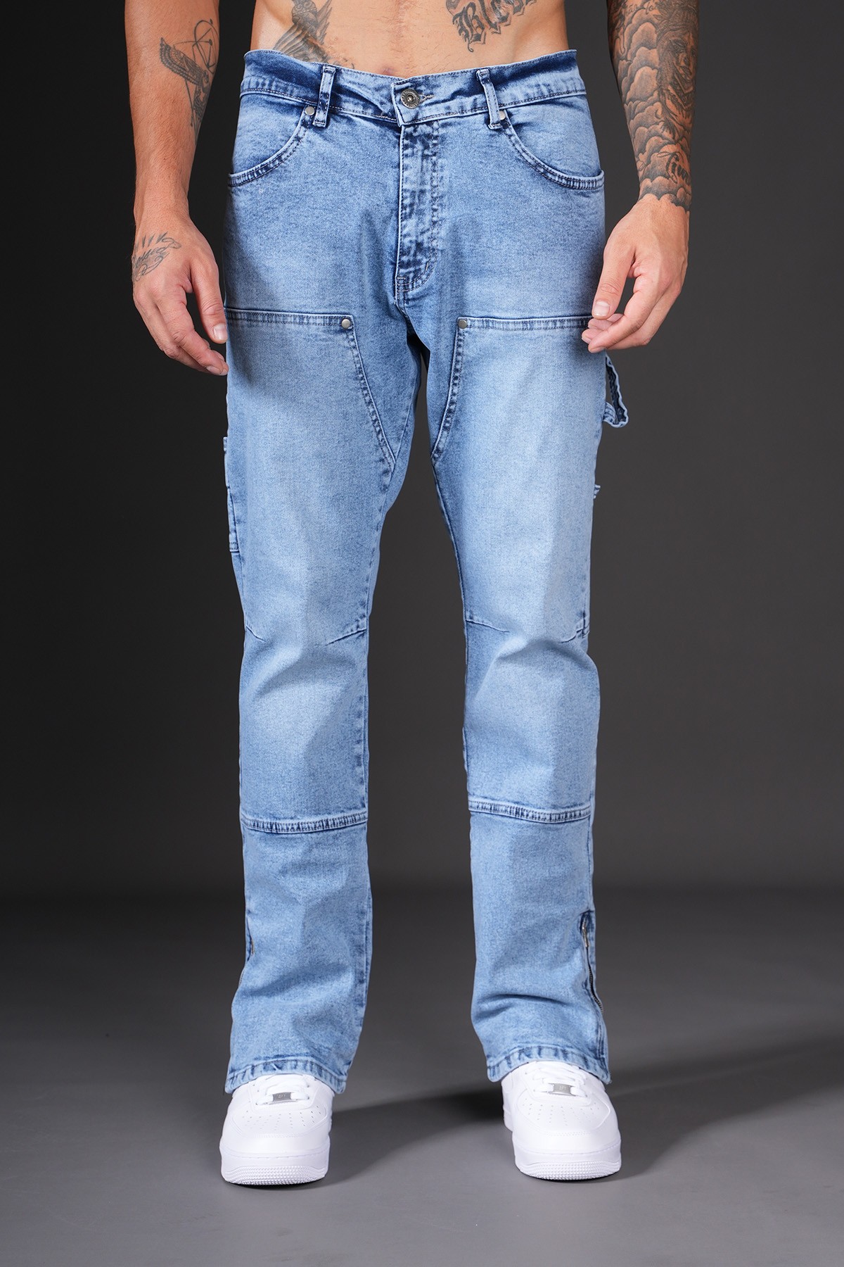 Yan Cep Detaylı Zipped Kot Pantolon - Açık Mavi