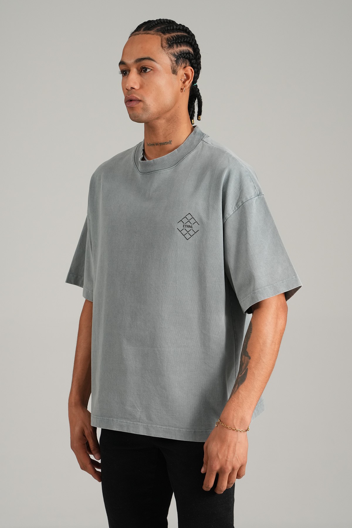 ETRNL Baskılı Oversize Tişört - gray