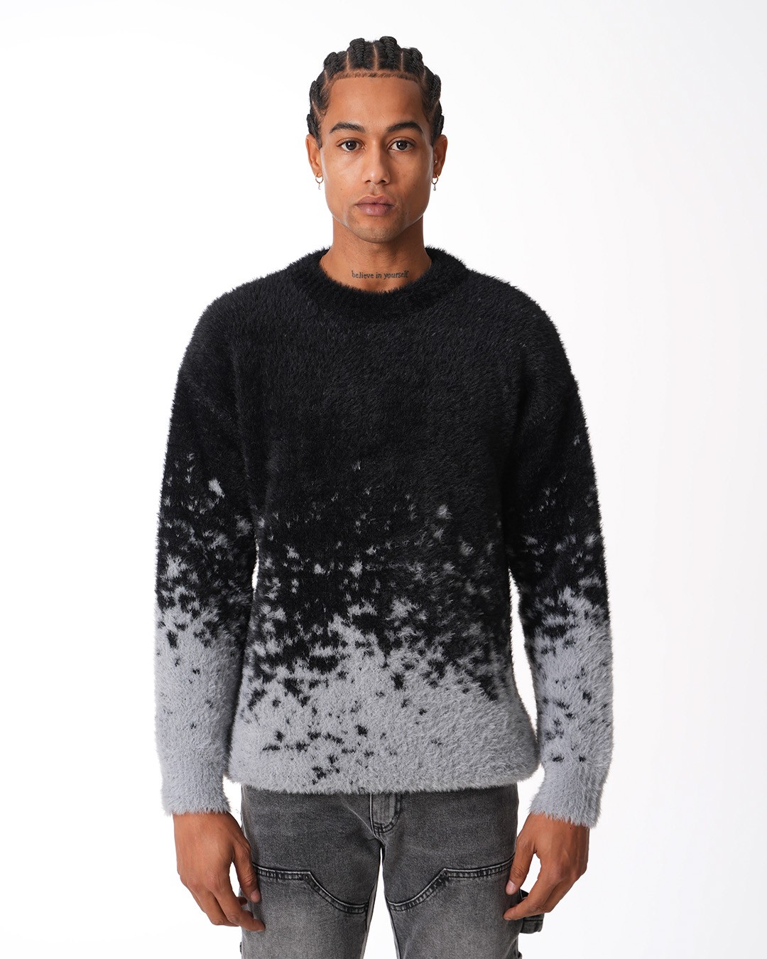 Contrast Gradient Knitwear Sweater - gray