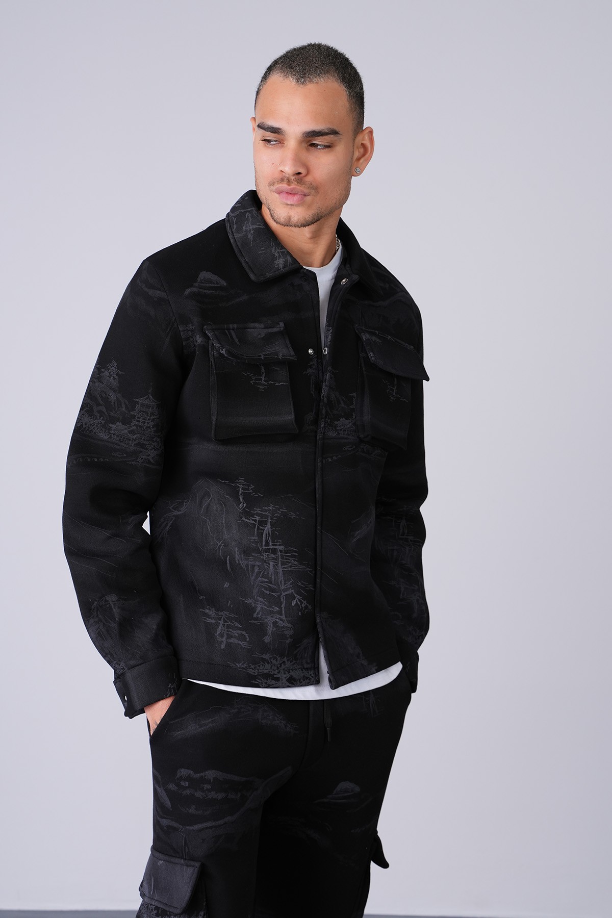 Double Set with Snap Jacket - black