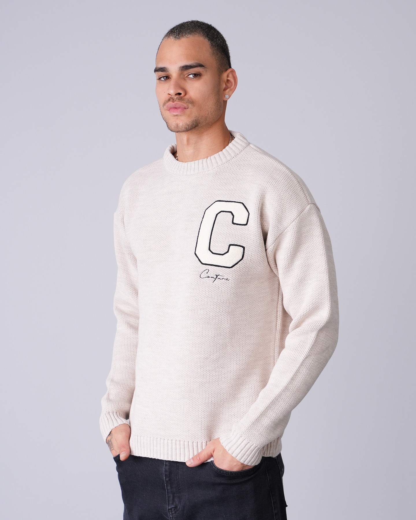 C Detailed Knitwear Sweater - Beige