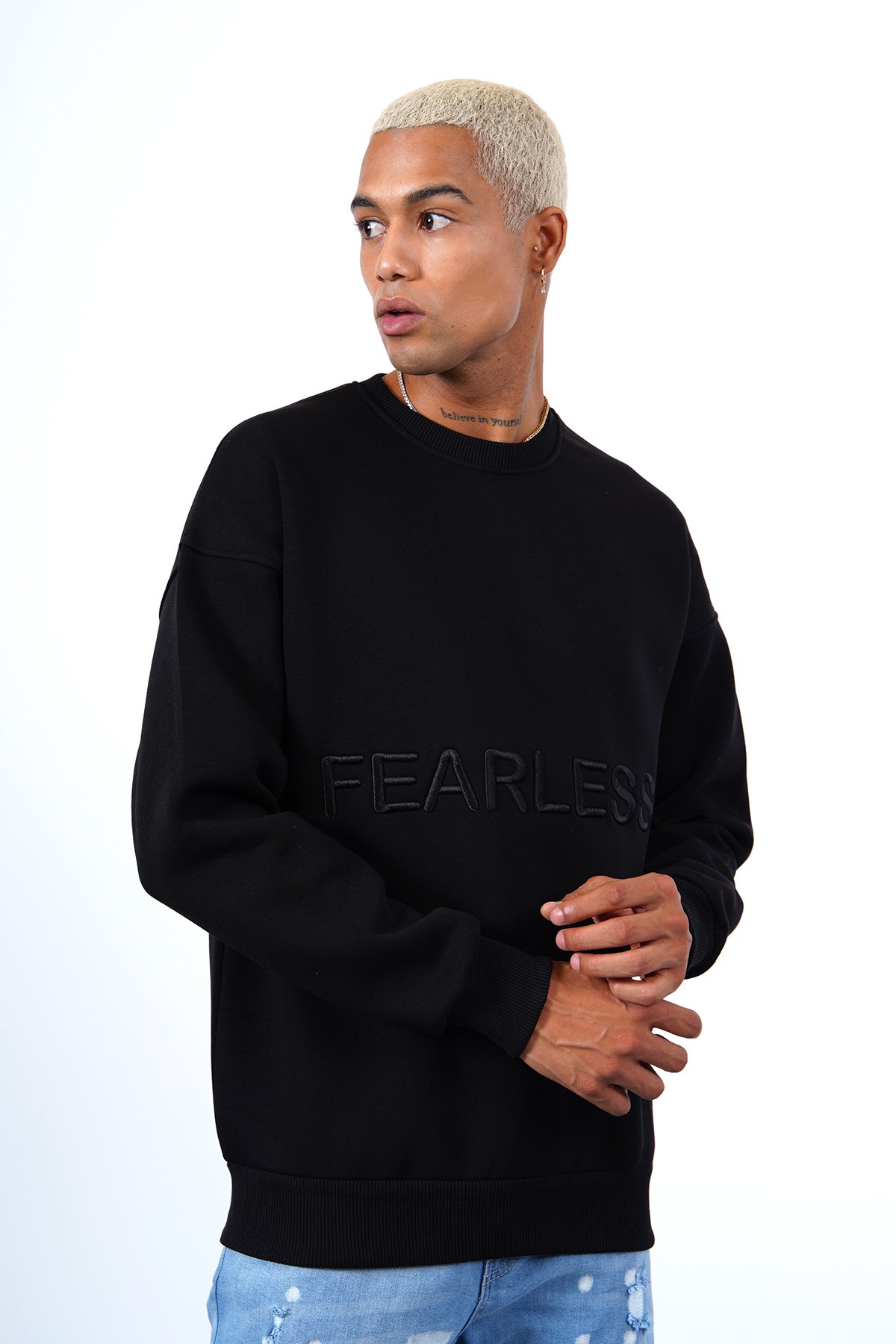 Fearless Embroidered Sweat - black