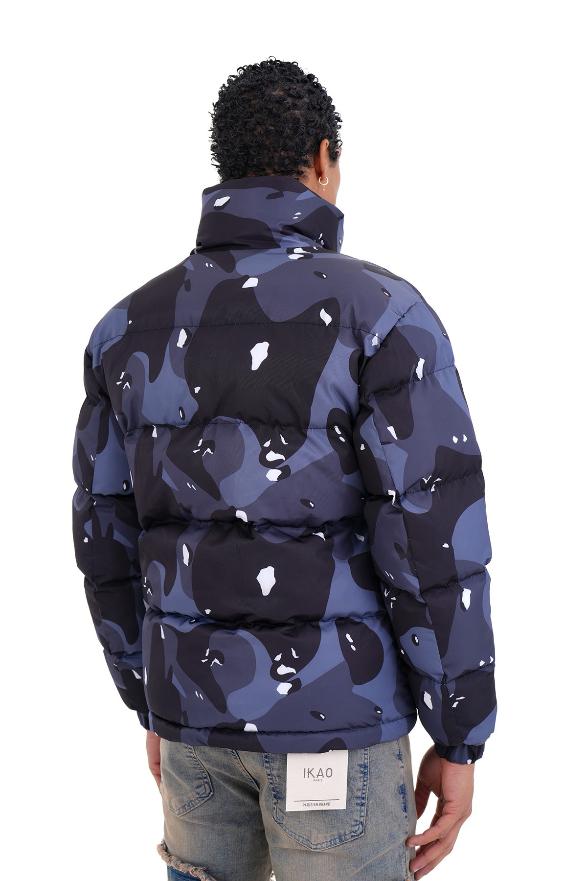 Mixed Pattern Puffer Jacket - Lacivert