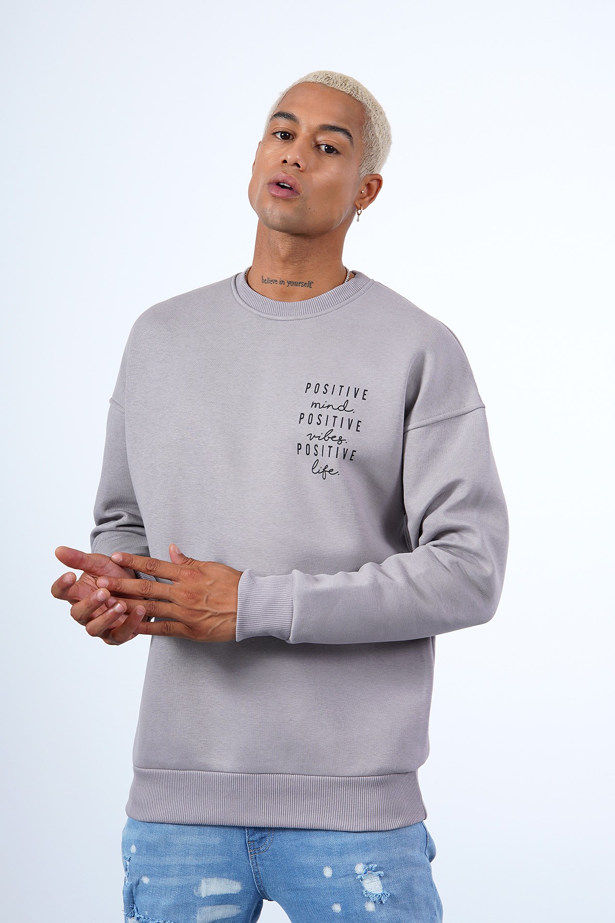 Positive Basic Crew Neck Sweat - gray