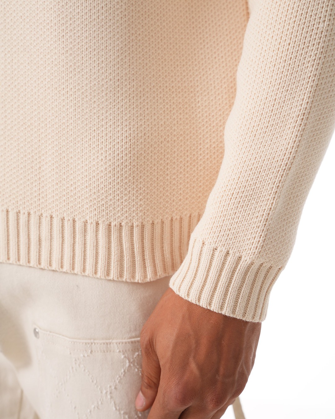 Basic Crew Neck Knitwear Sweater - Beige