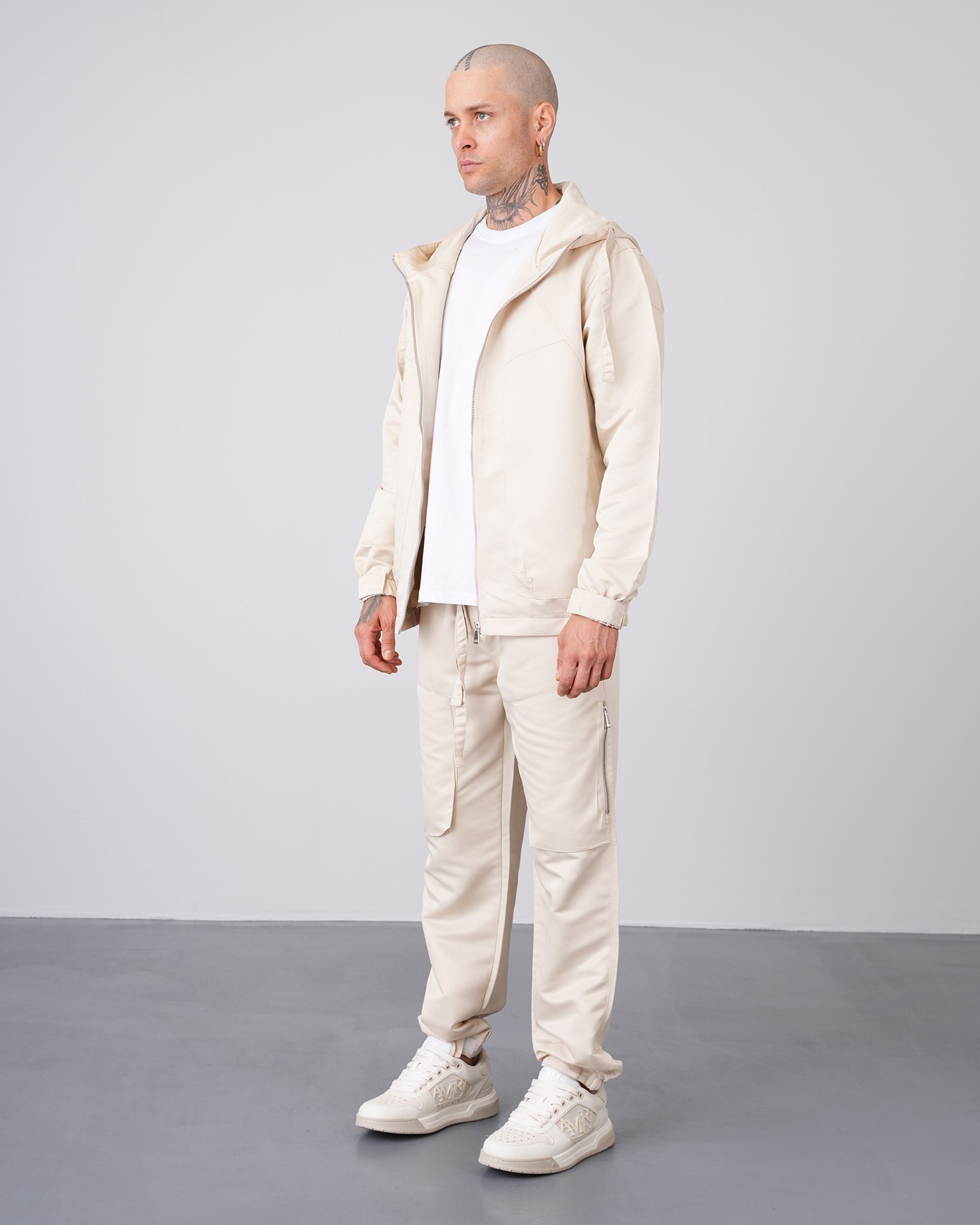 Regular Fit Hooded Jacket Trousers Set - Beige