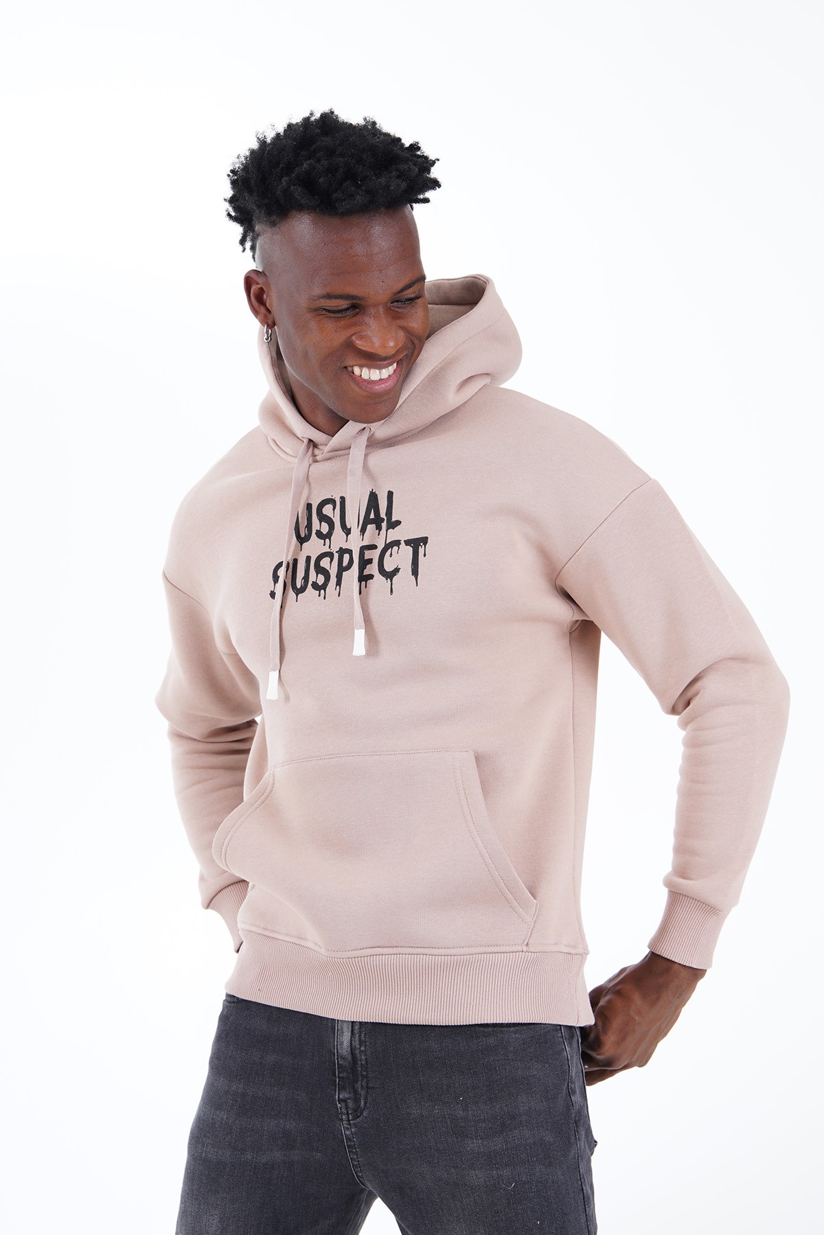 Usual Suspect Printed Hooded Sweatshirt - Beige