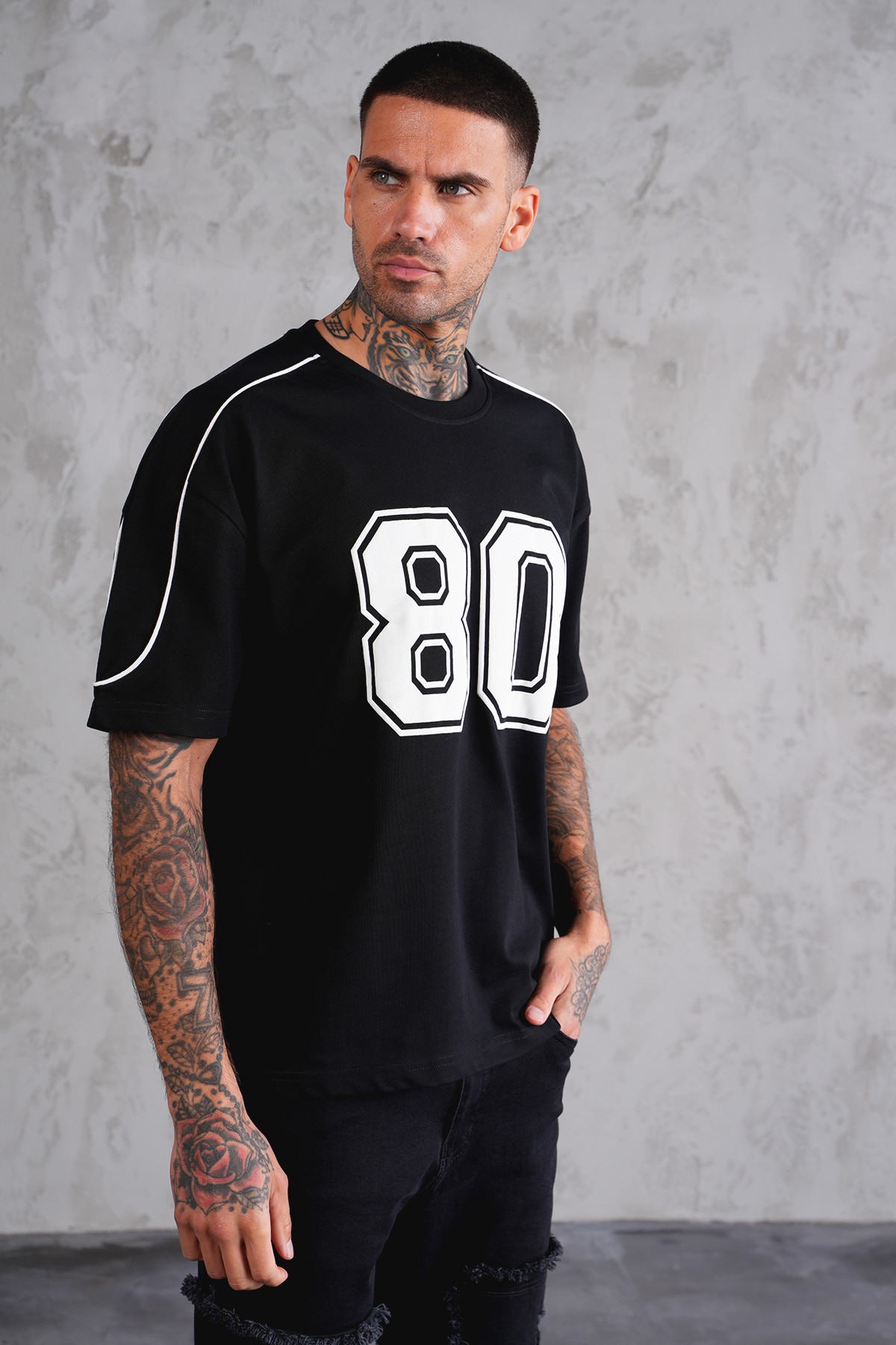 80 Baskılı Reglan Kol Oversize Tişört