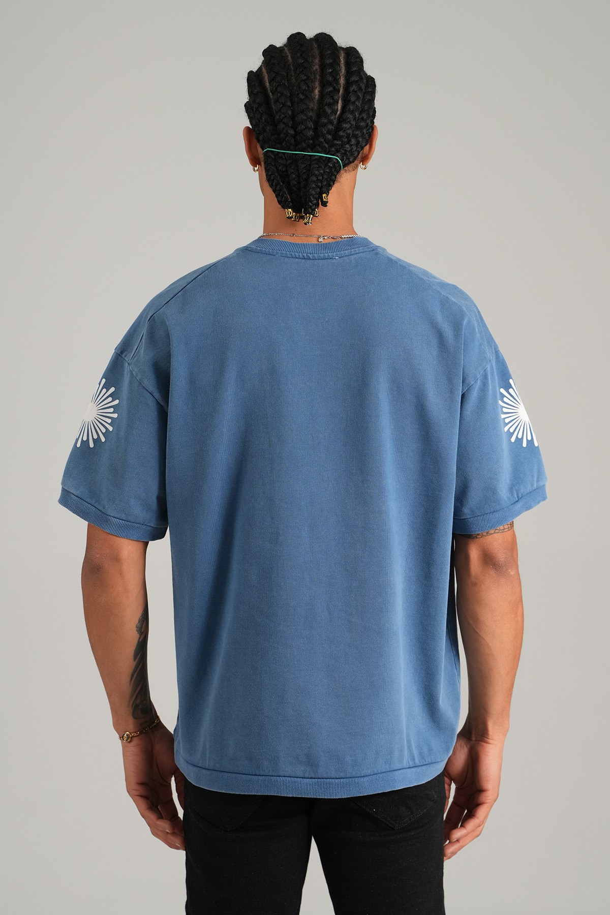 99 Baskılı V Yaka Oversize Tişört - Lacivert