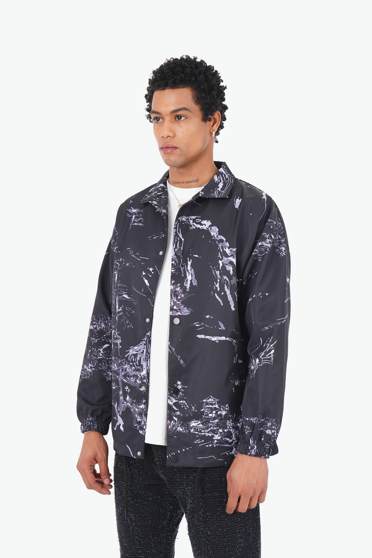 Japonic Pattern College Jacket - black