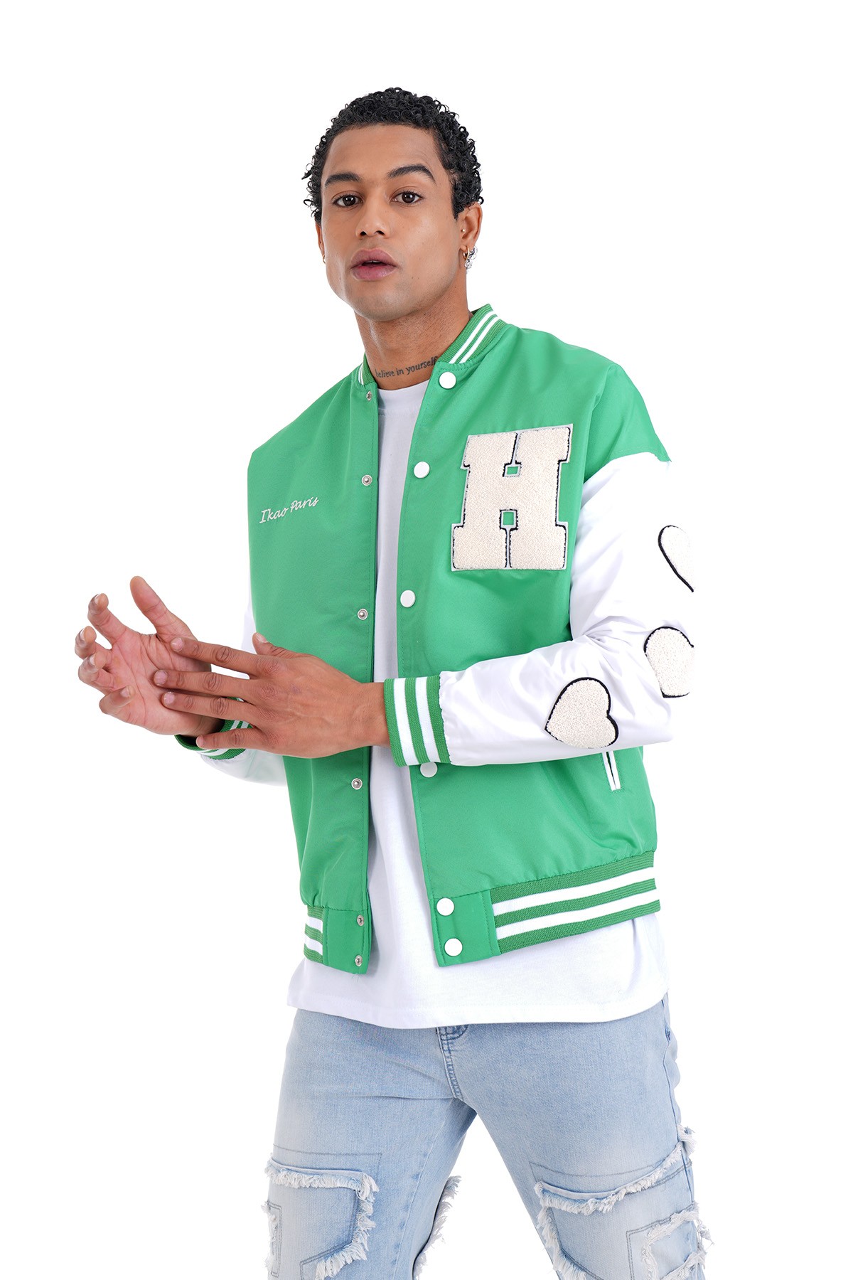 H Detailed College Jacket - green