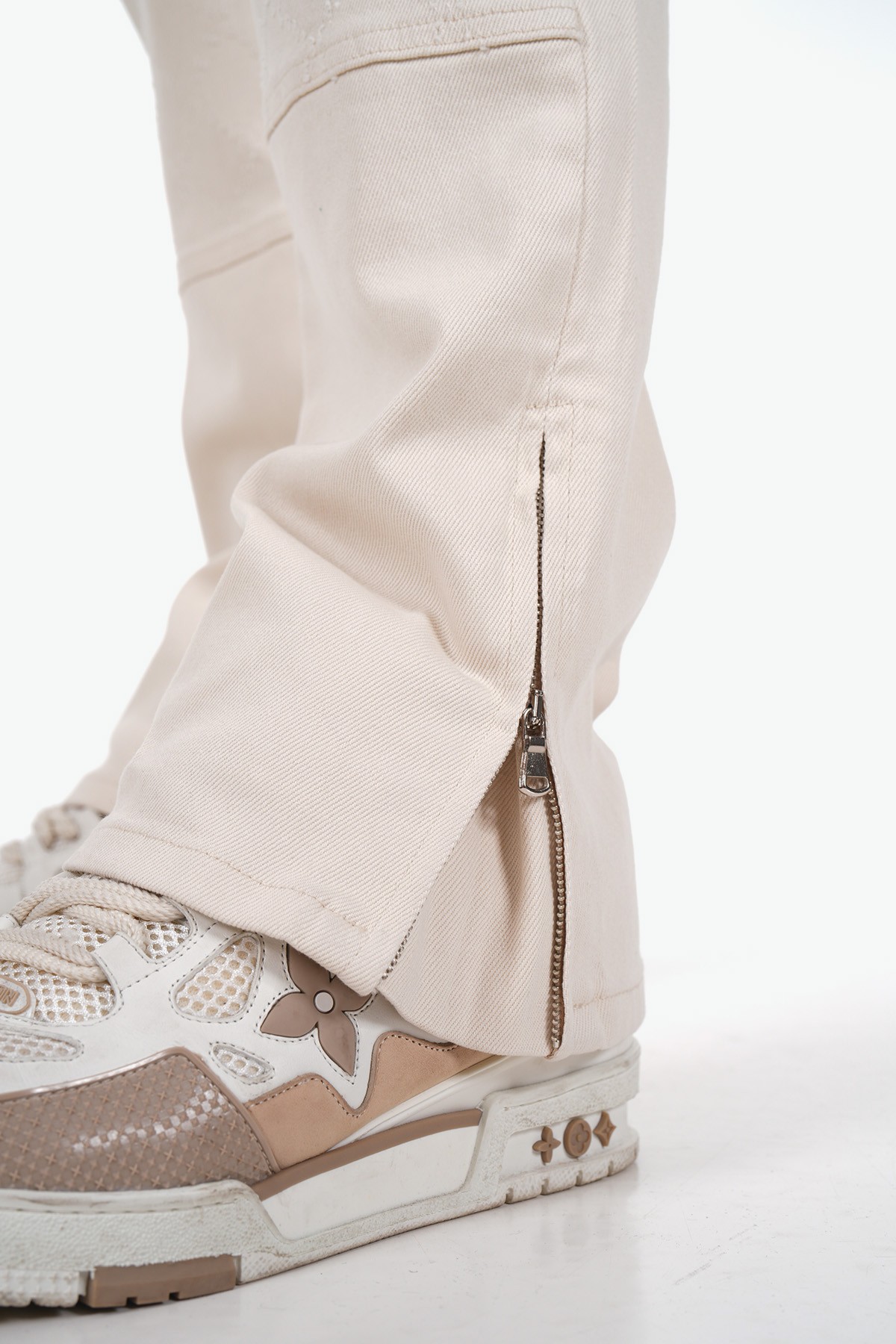 Baklava Desenli Regular Fit Zipped Kot Pantolon