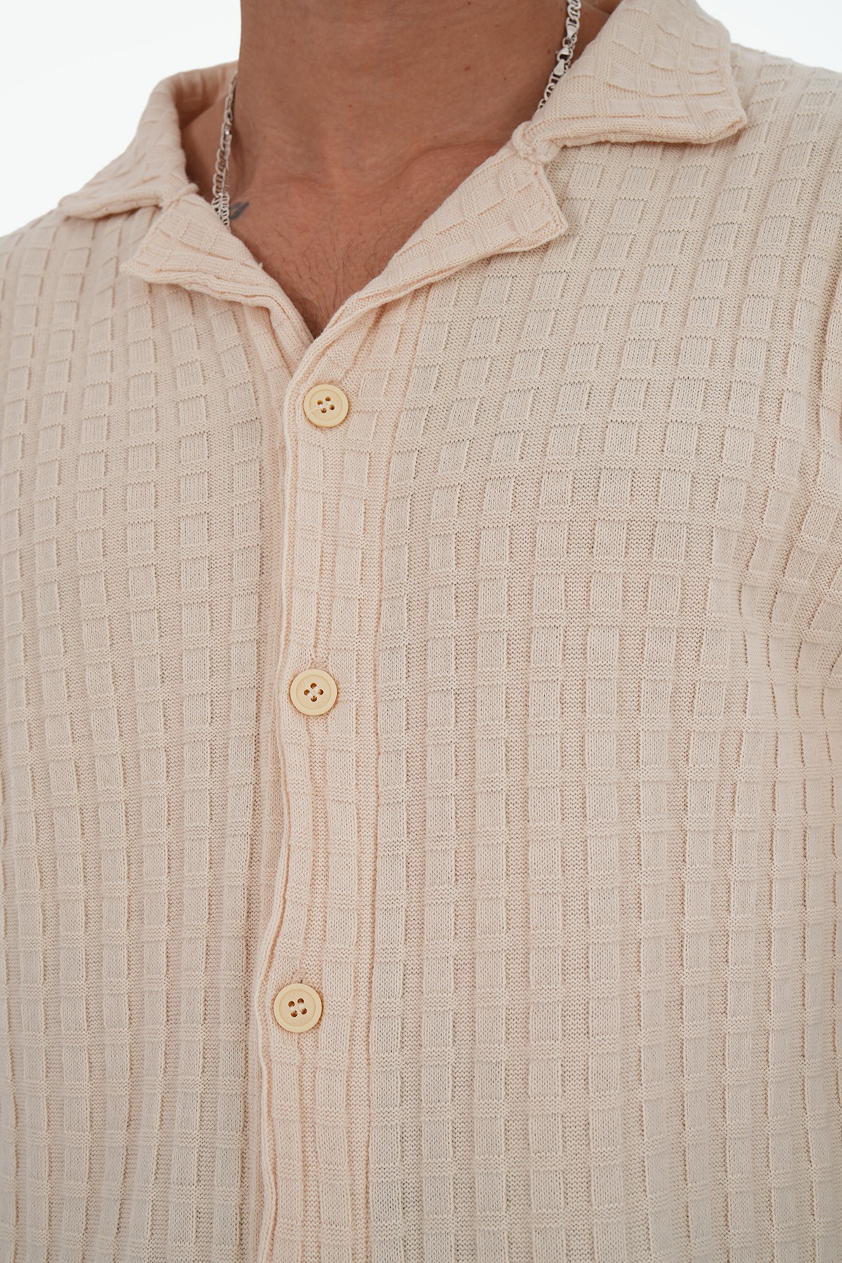 Mini Square Pattern Acrylic Shirt - Beige