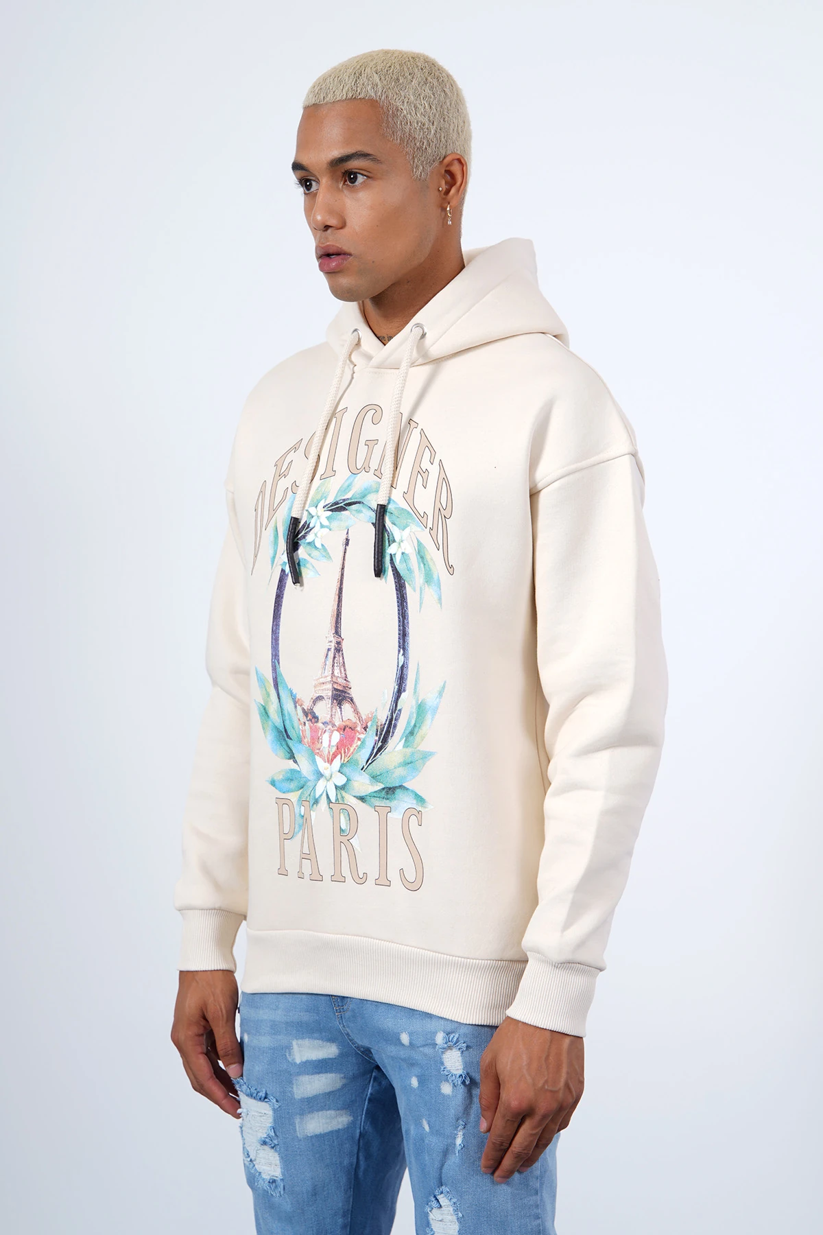 Designer Paris Baskılı Kapüşonlu Sweatshirt