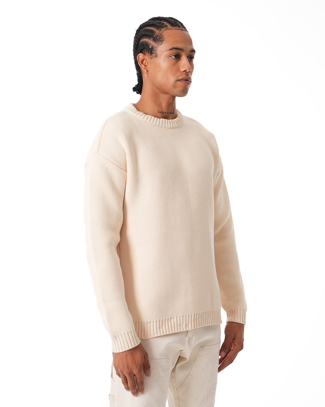 Basic Crew Neck Knitwear Sweater - Beige