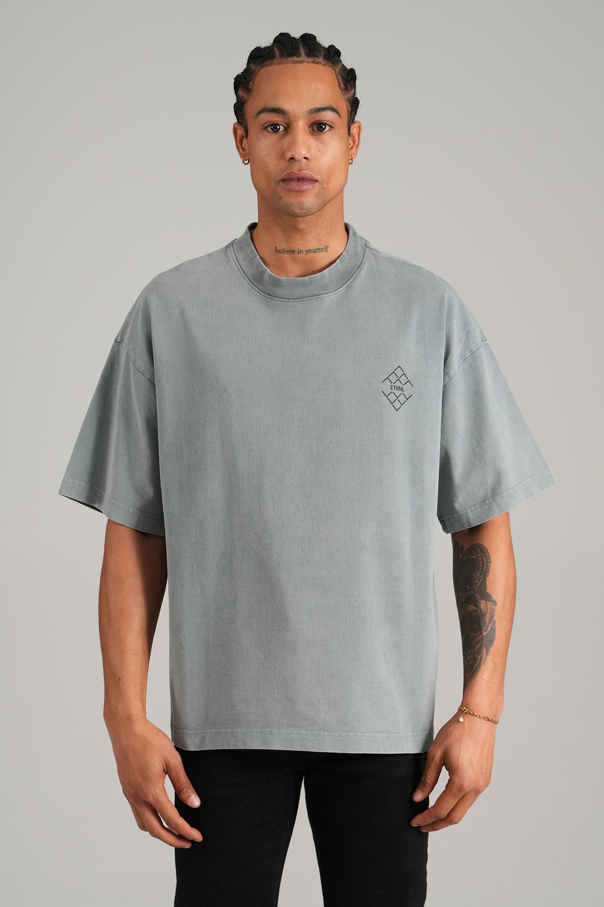 ETRNL Baskılı Oversize Tişört - Gri