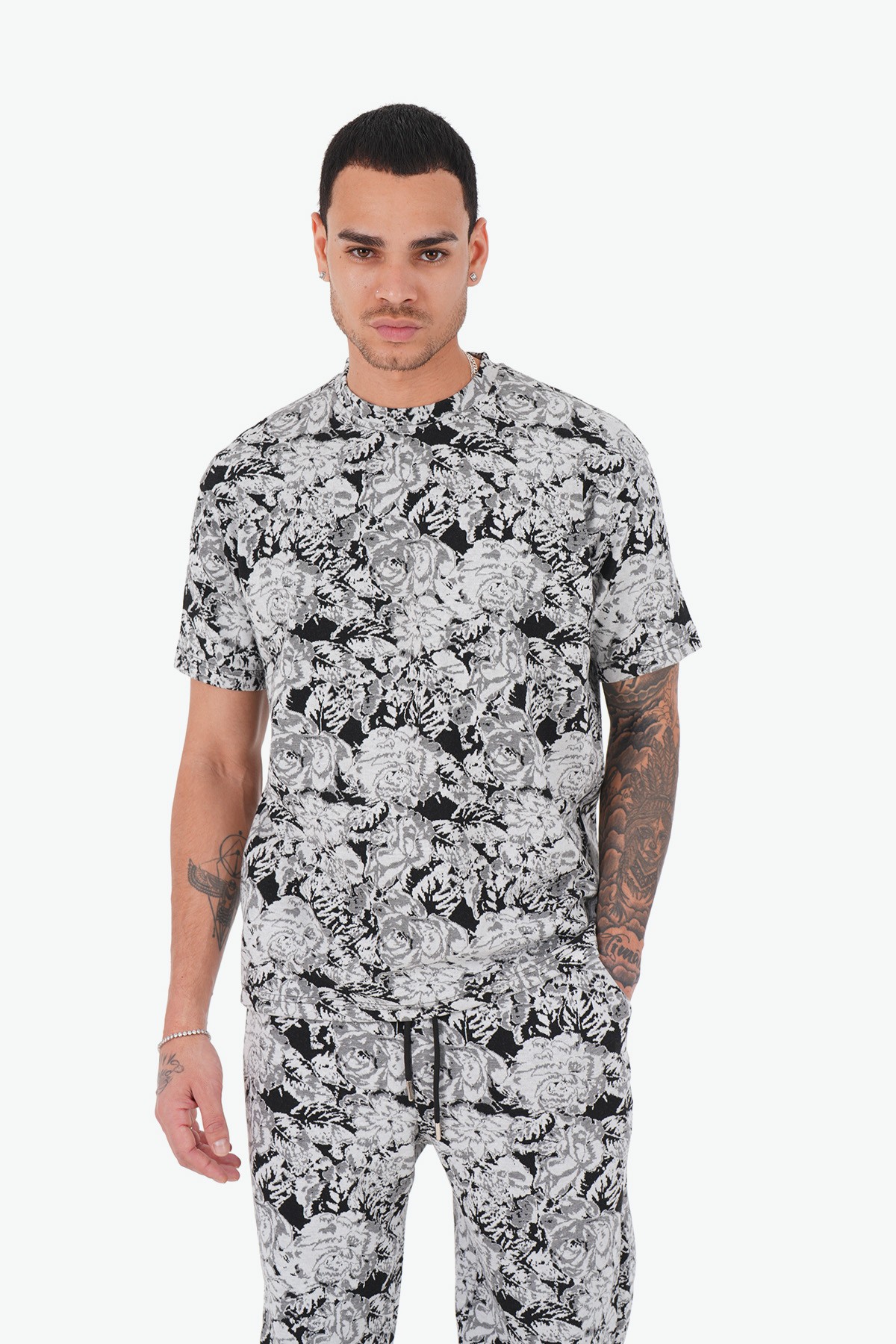 Mixed Rose Pattern T-Shirt Trousers Set