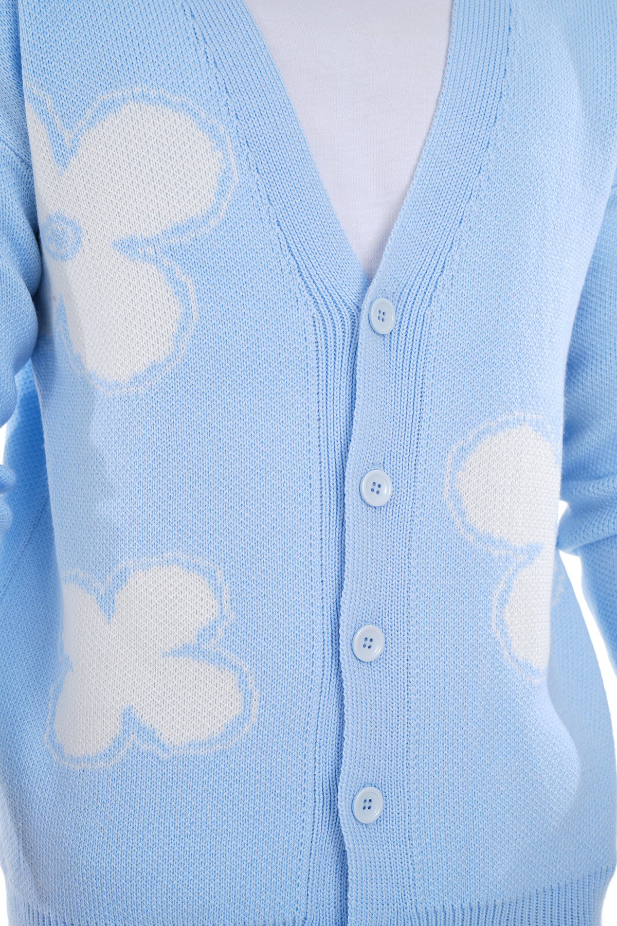 Daisy Motif Knitted Cardigan - blue