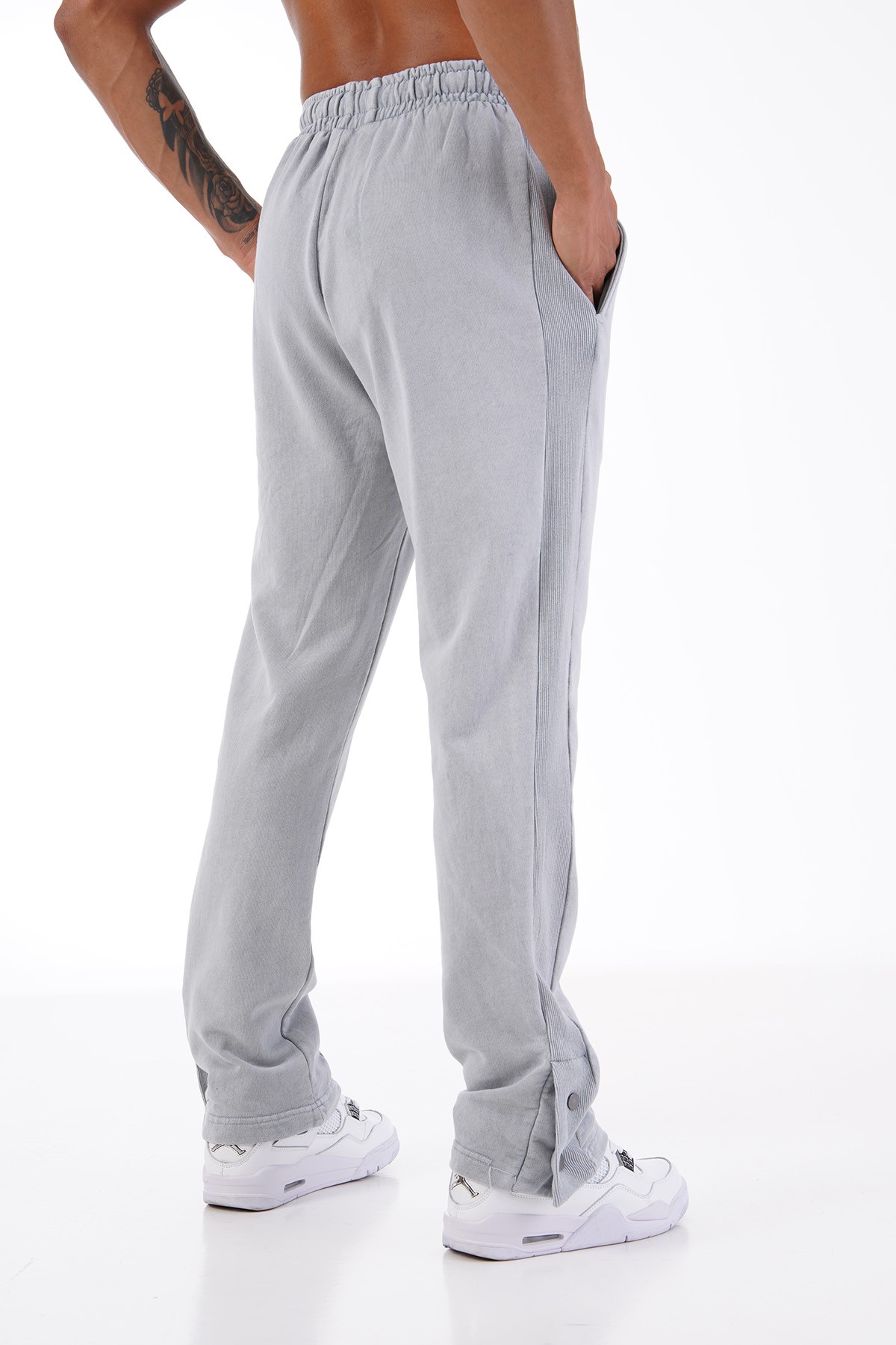 Trousers with Snap Detail on Legs - gray