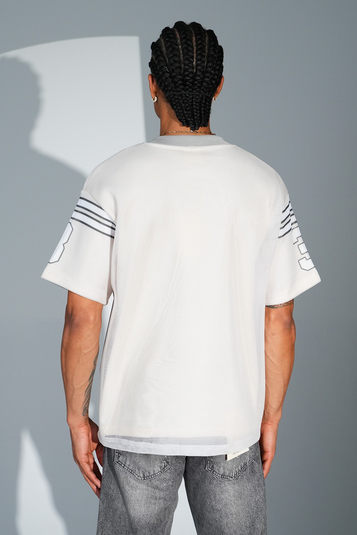 Printed V Neck Oversize T-Shirt - Beige
