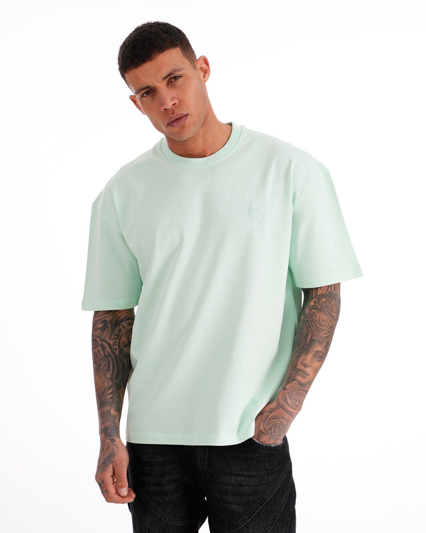 Kalp Desen Oversize Tişört