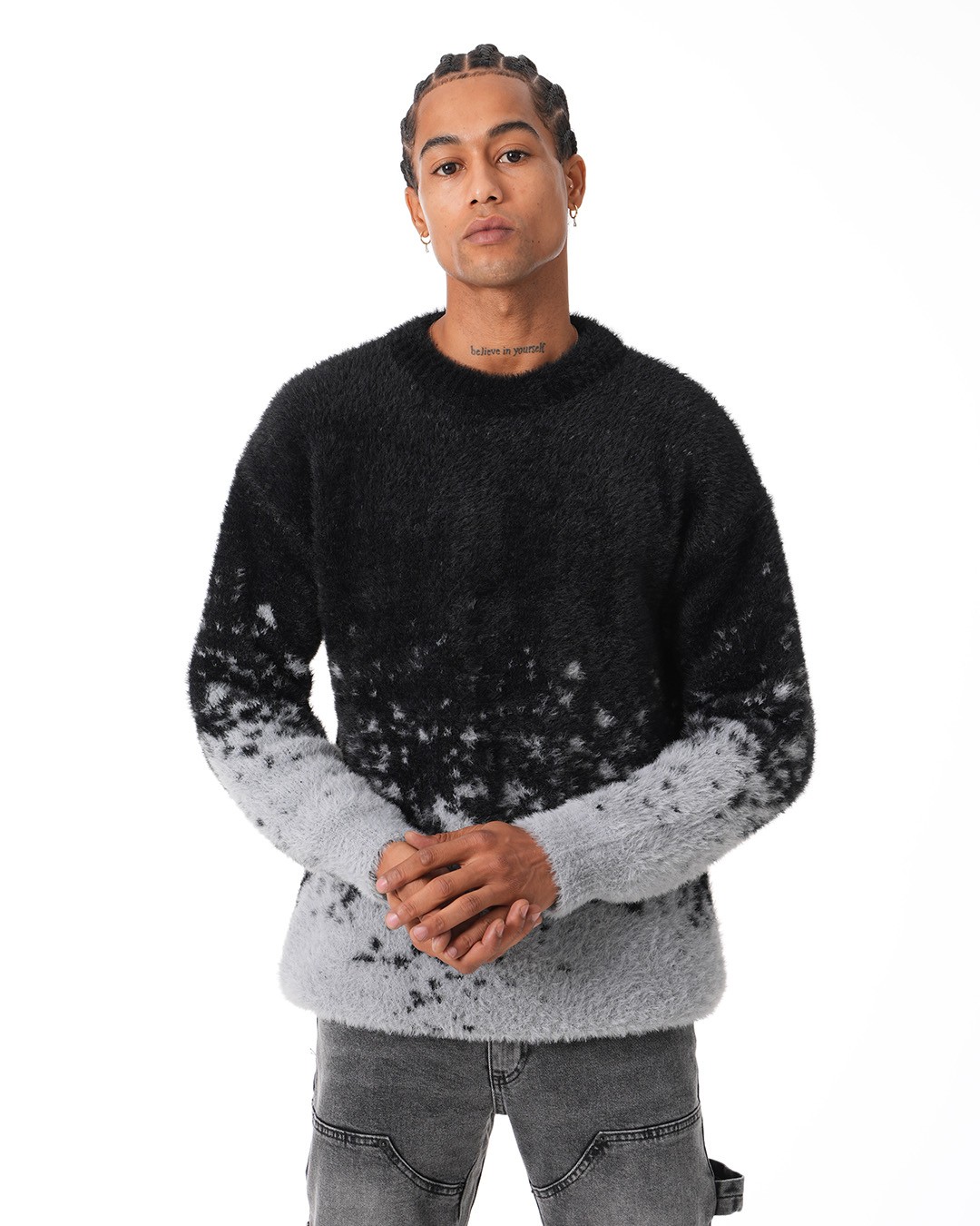 Contrast Gradient Knitwear Sweater - gray