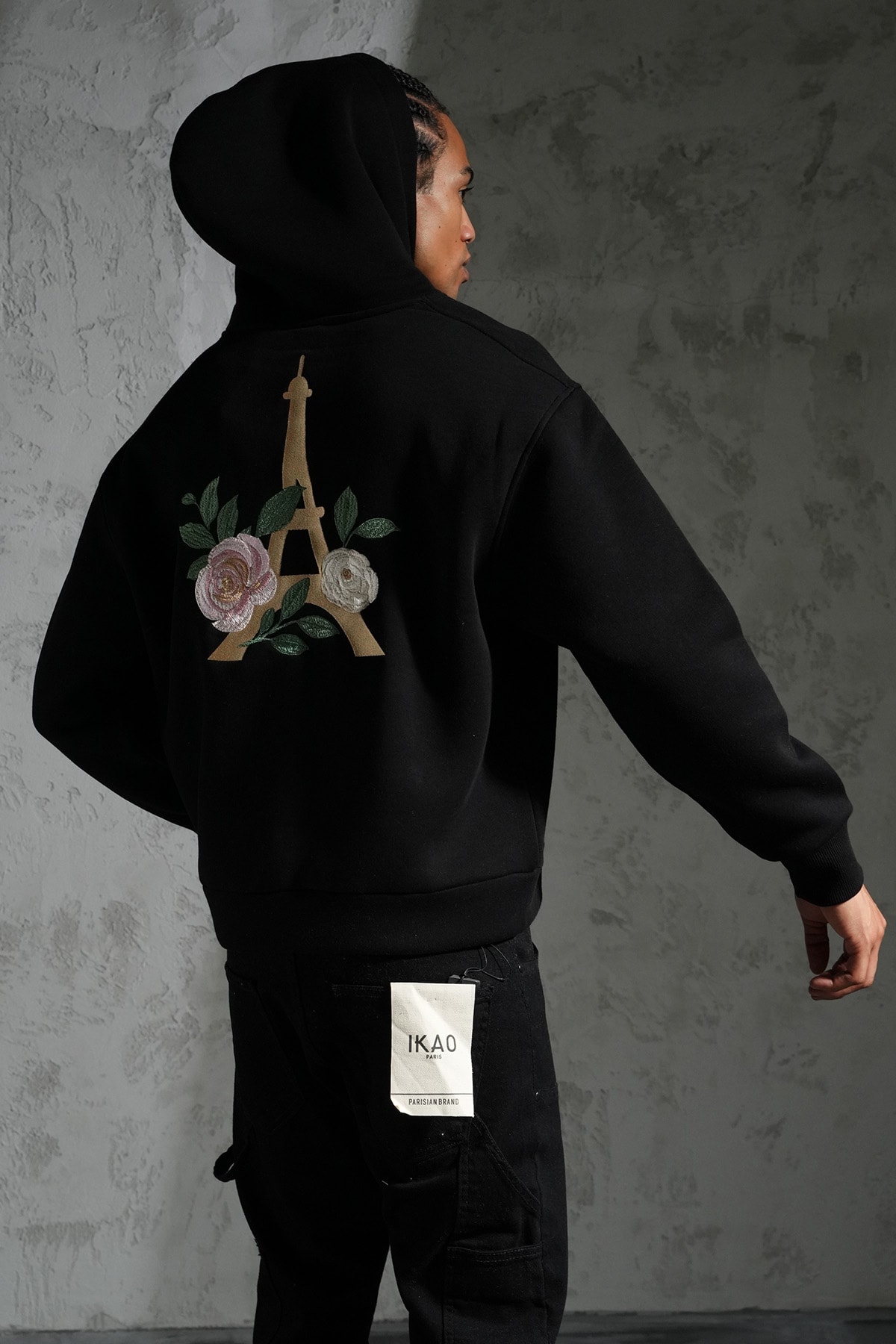 Eyfel ve Çiçek Detaylı Kapüşonlu Sweatshirt