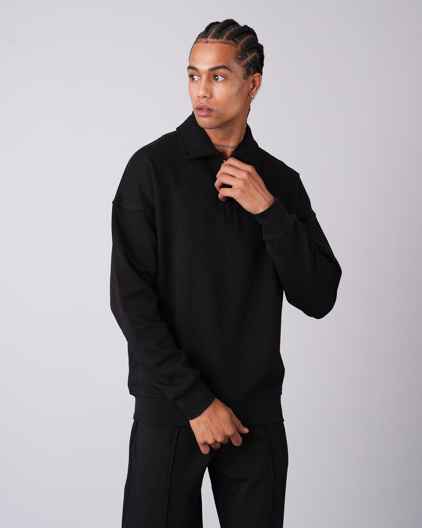 Sweatshirt Trousers Double Set - black