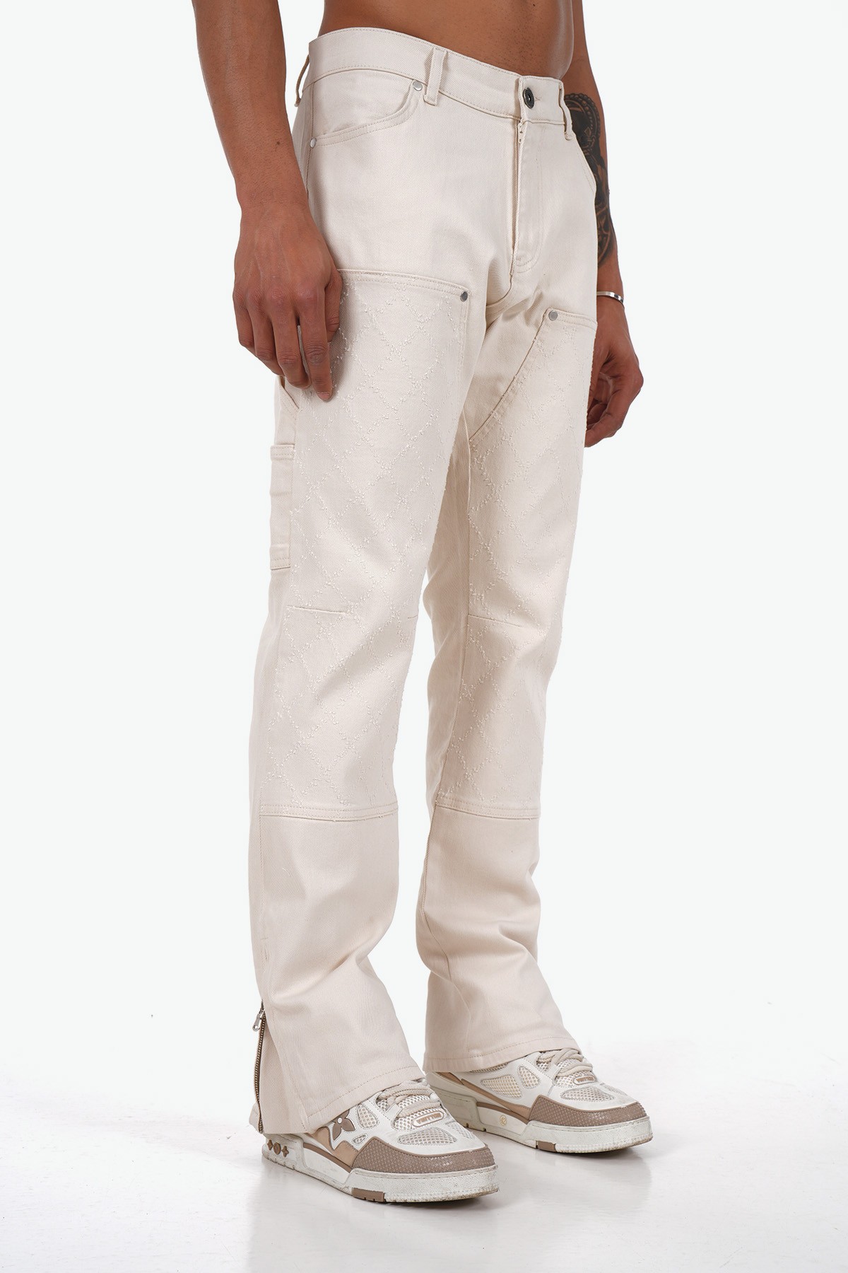 Baklava Desenli Regular Fit Zipped Kot Pantolon