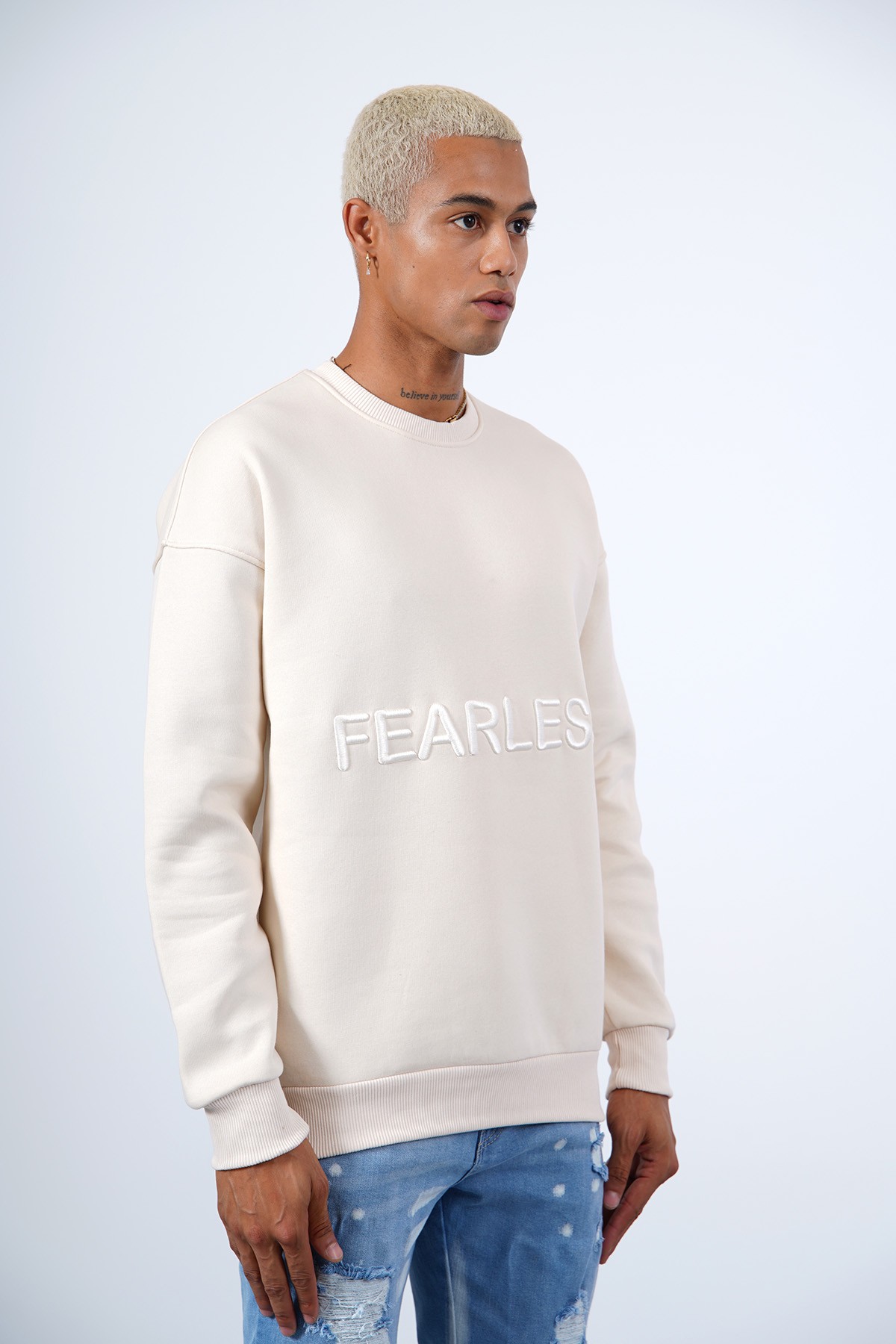 Fearless Embroidered Sweat - Beige