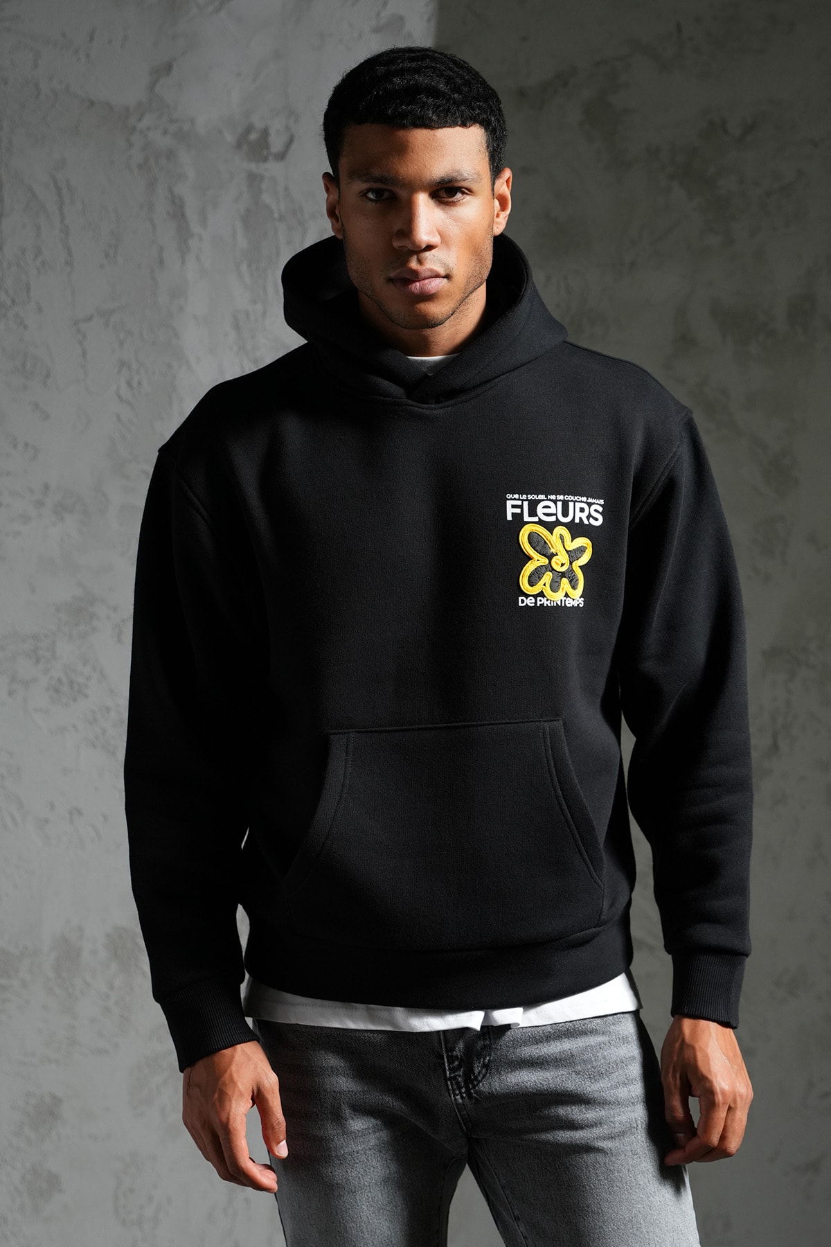 Fleurs Baskılı Kapüşonlu Sweatshirt