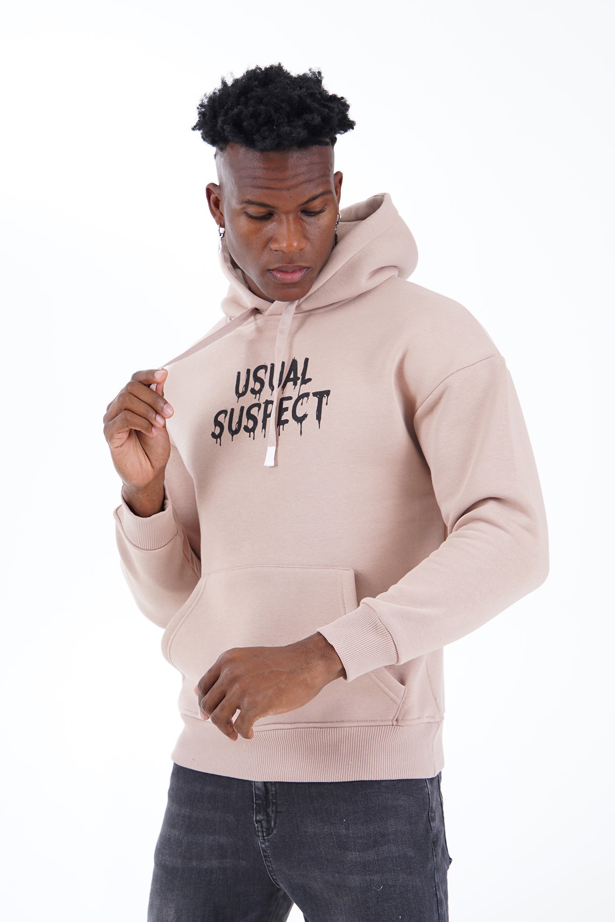 Usual Suspect Printed Hooded Sweatshirt - Beige