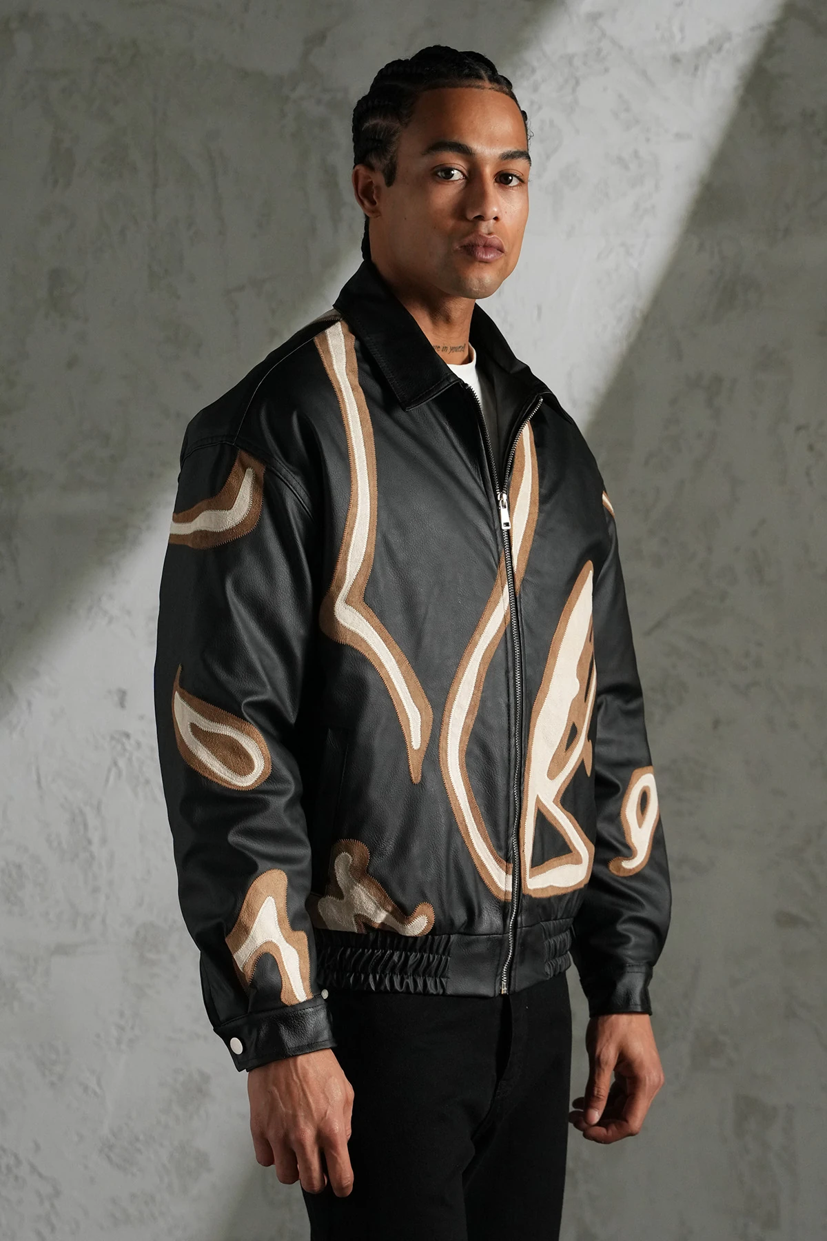 Stripe Detailed Leather Coat