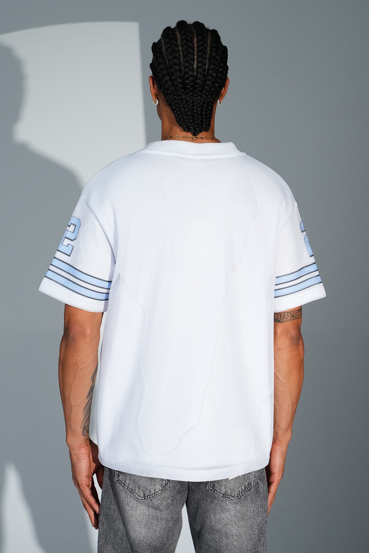 Printed V Neck Oversize T-Shirt - White