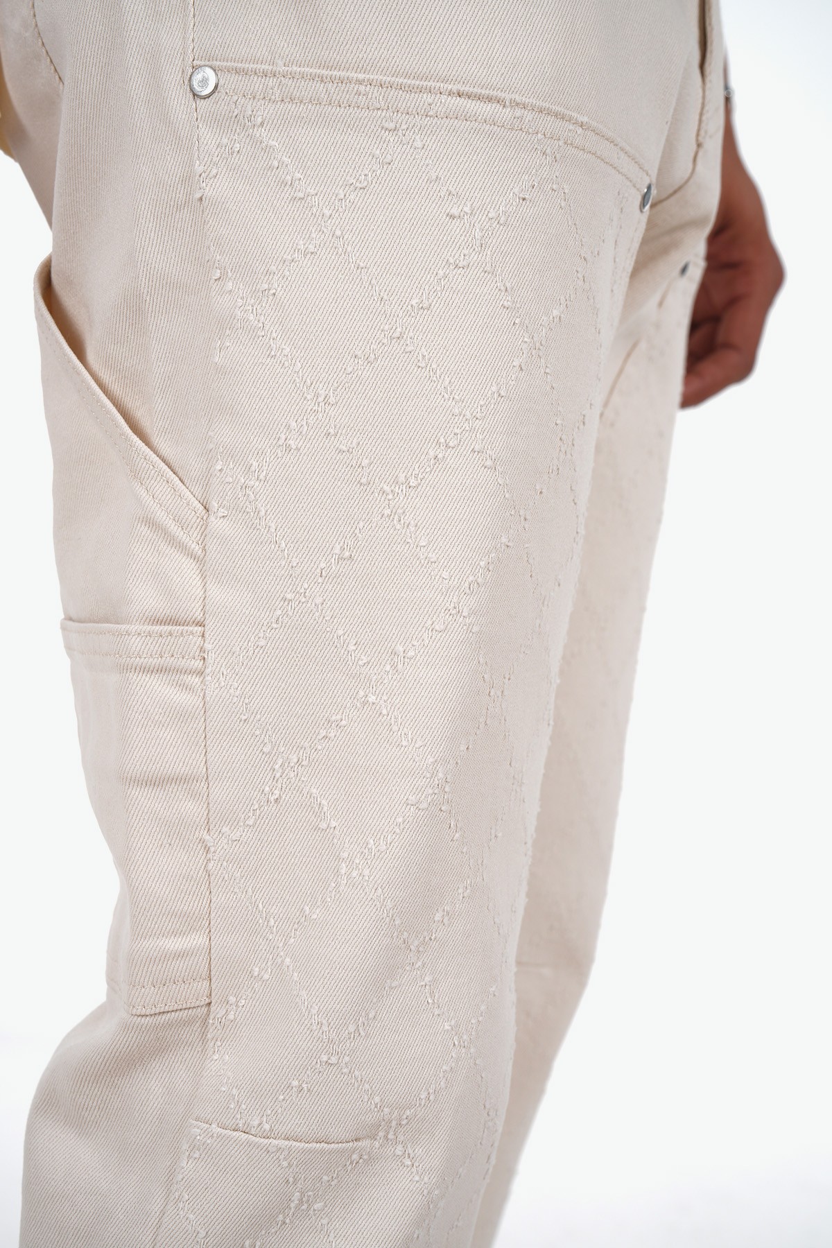 Baklava Desenli Regular Fit Zipped Kot Pantolon